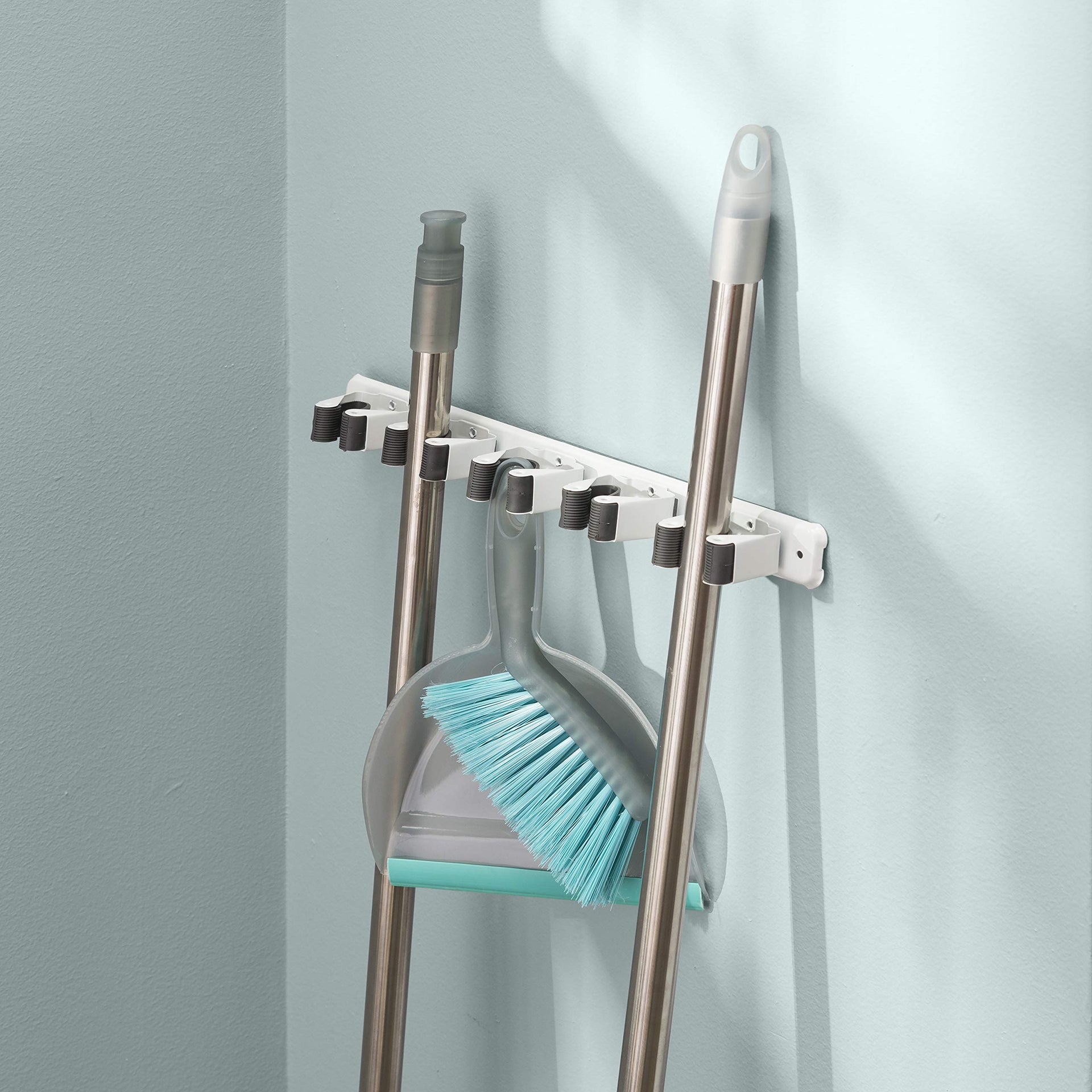 Mop and Broom Holder Wall Mounted Storage Organizer by Home Basics