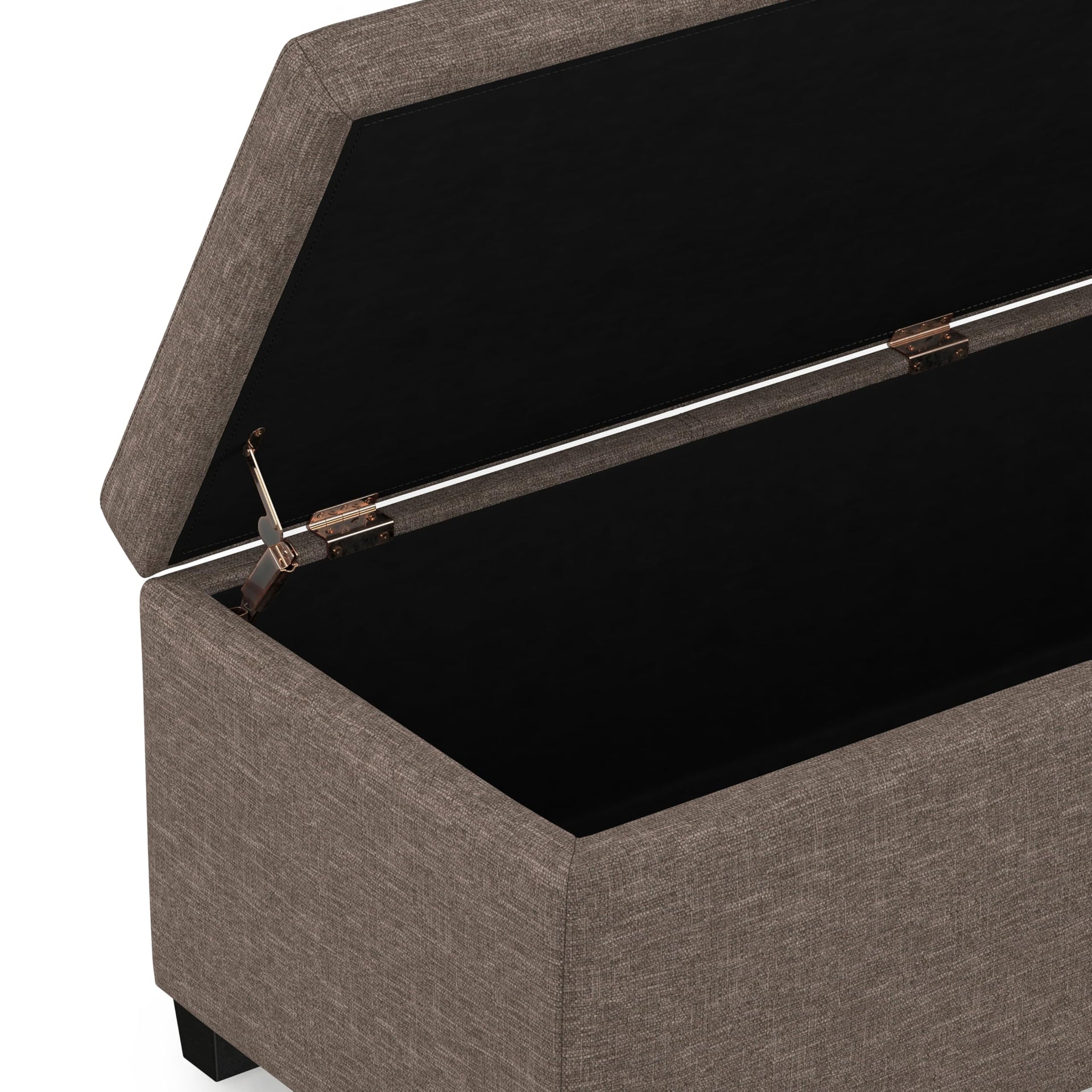 Avalon 48" Wide Linen Look Fabric Storage Ottoman in Fawn Brown