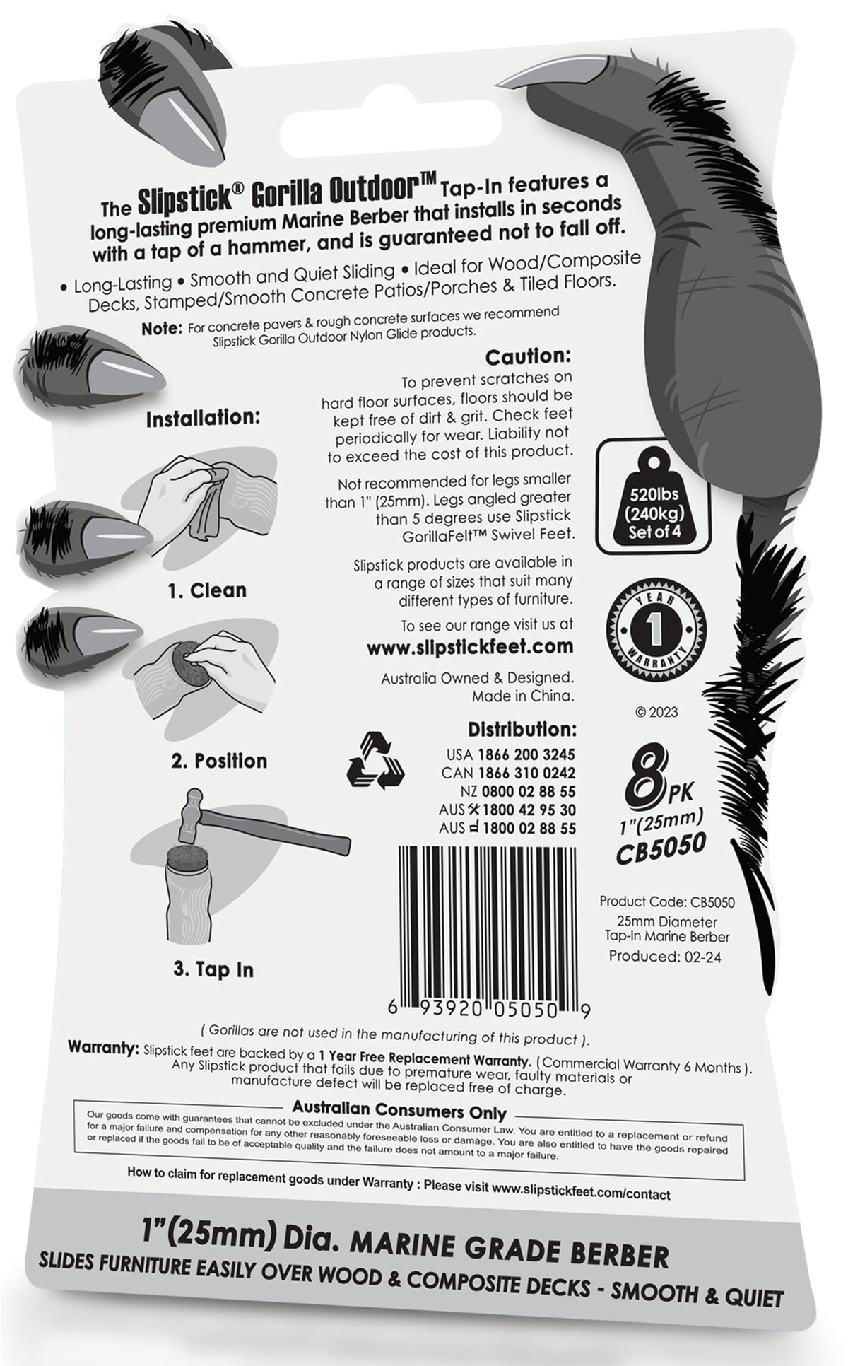 Gorilla Outdoor 1 inch Furniture Feet Floor Protectors (8 Count)