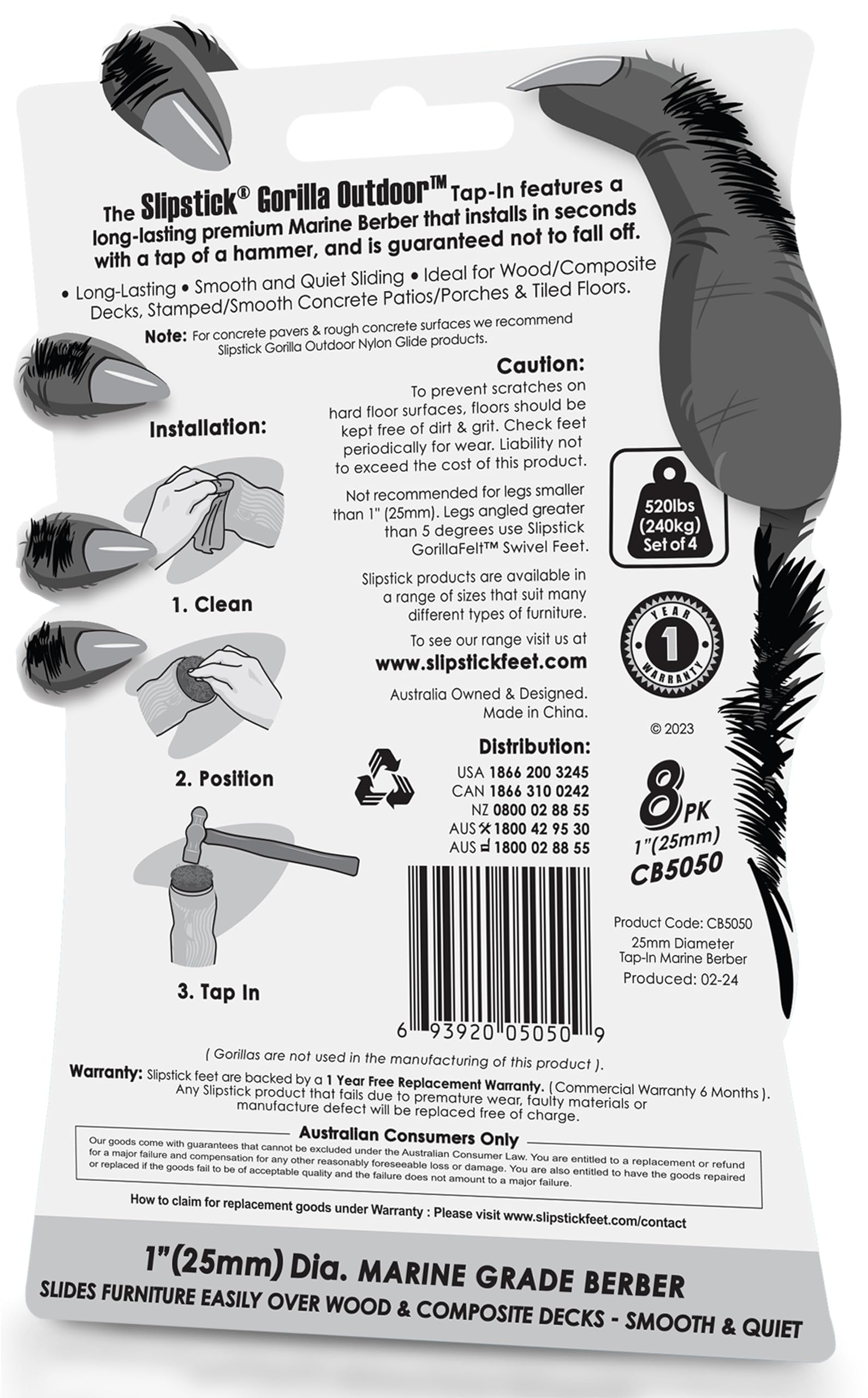 Gorilla Outdoor 1 inch Furniture Feet Floor Protectors (8 Count)