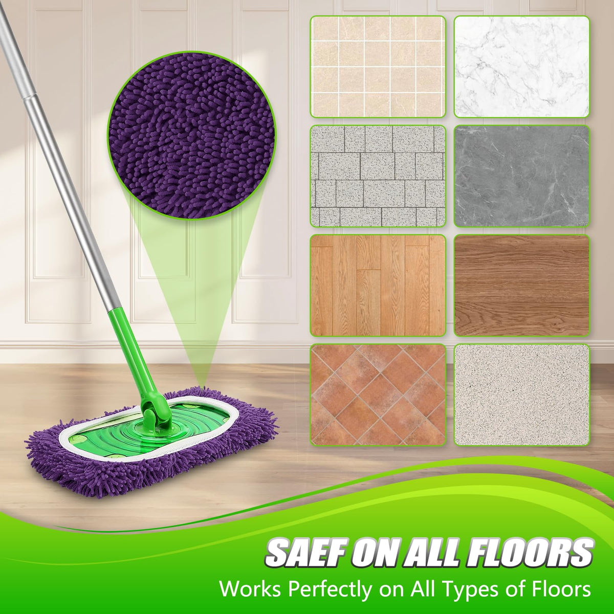 Set of 4 Reusable Microfiber Mop Pads Compatible with Swiffer Sweeper (4 Count)