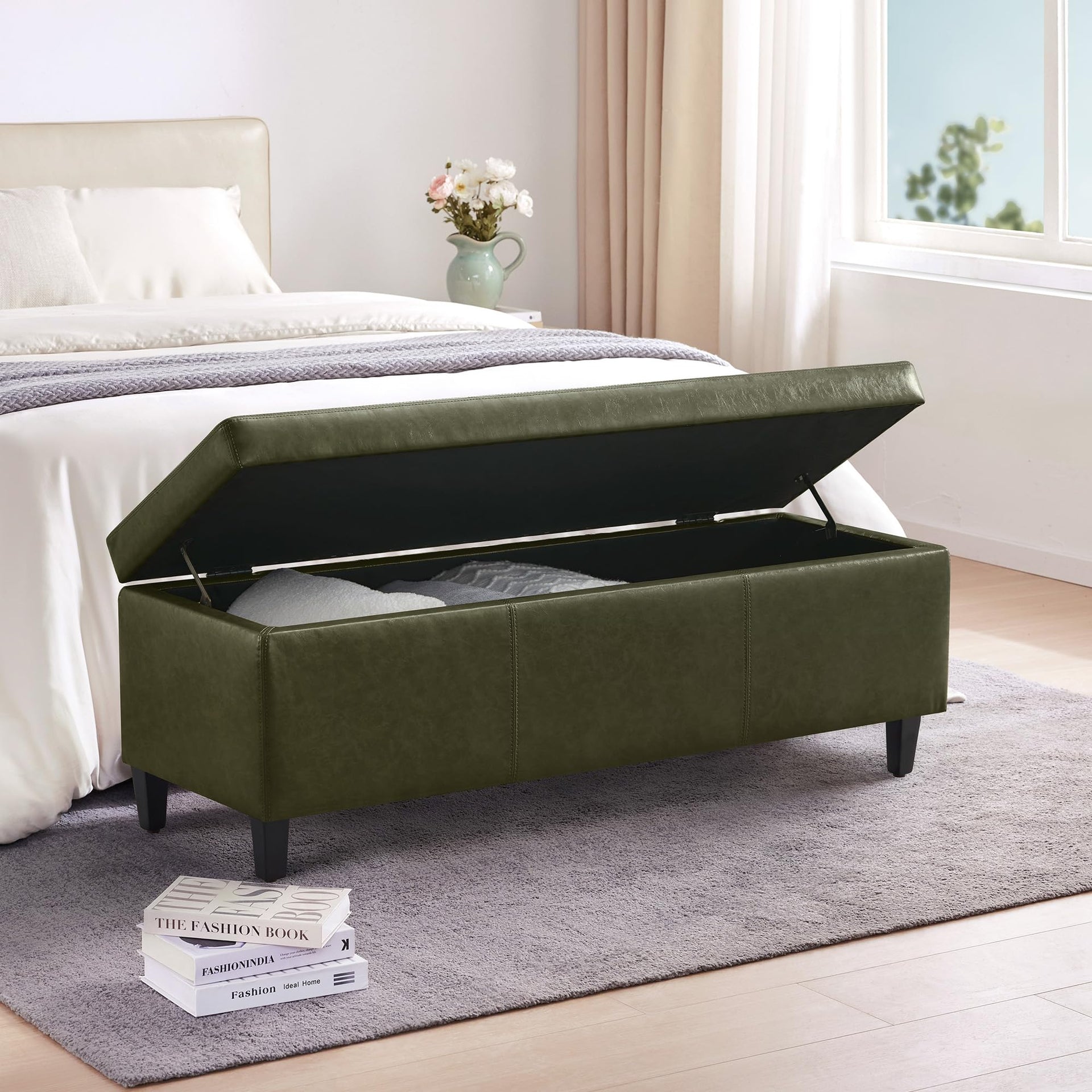 Storage Ottoman Bench 50.3" Faux Leather Upholstered End of Bed Bench