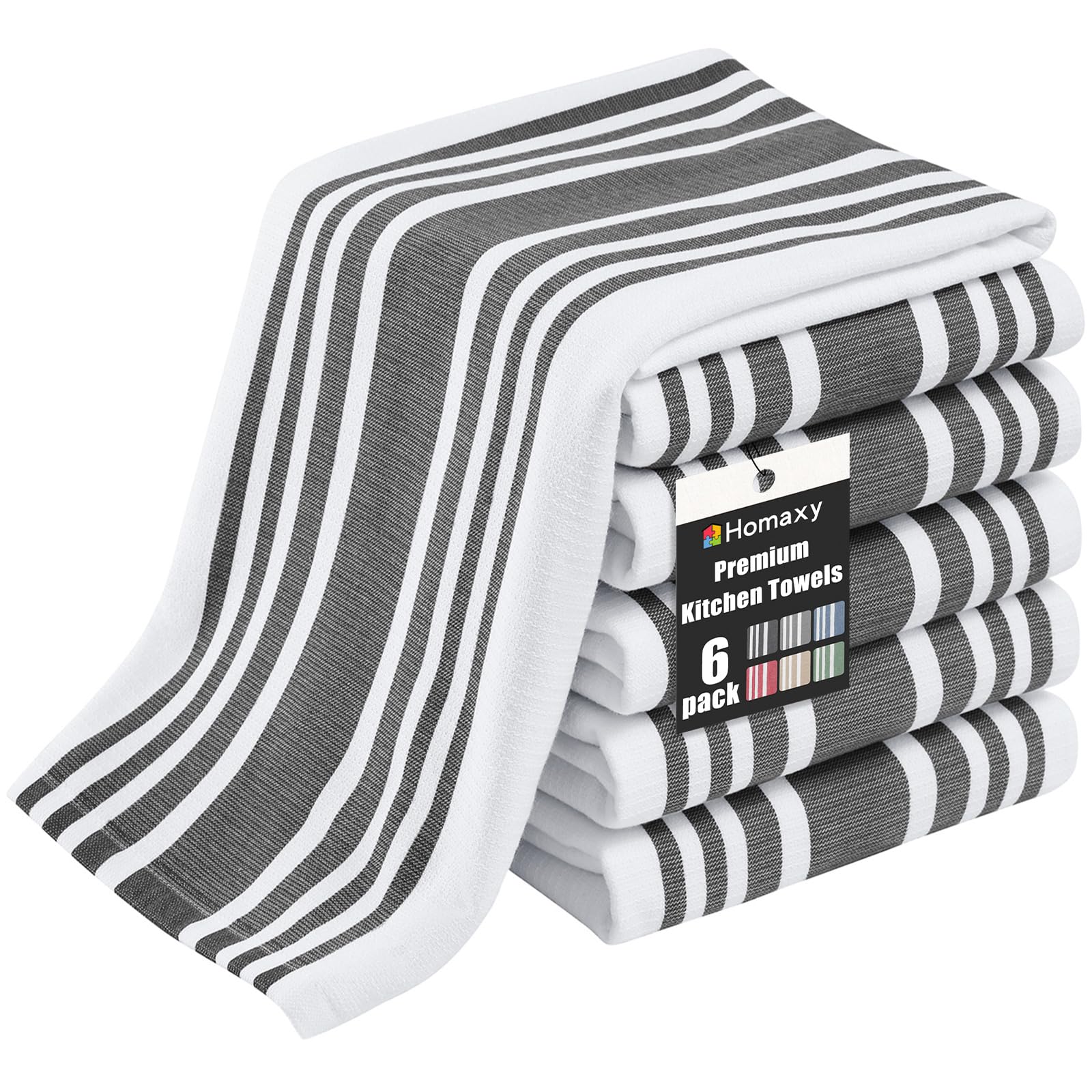 Premium Cotton Stripe Kitchen Towels 6 Pack (6 Count)