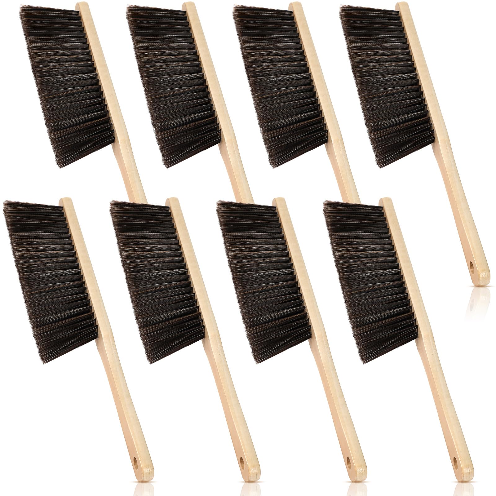 8 Pieces Wooden Dust Brush Bulk Hand Broom Bench Soft Bristle Cleaning Outdoor Furniture Brushes with Long Wood Handle for Cleaning Car Bed Sofa Fireplace Couch Clothes (8 Count)