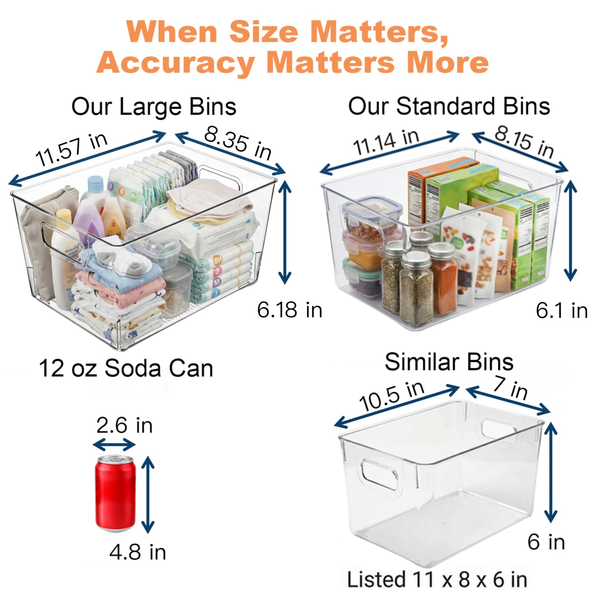 8 Pack Clear Plastic Storage Bins 12x8x6in Pantry Organizer