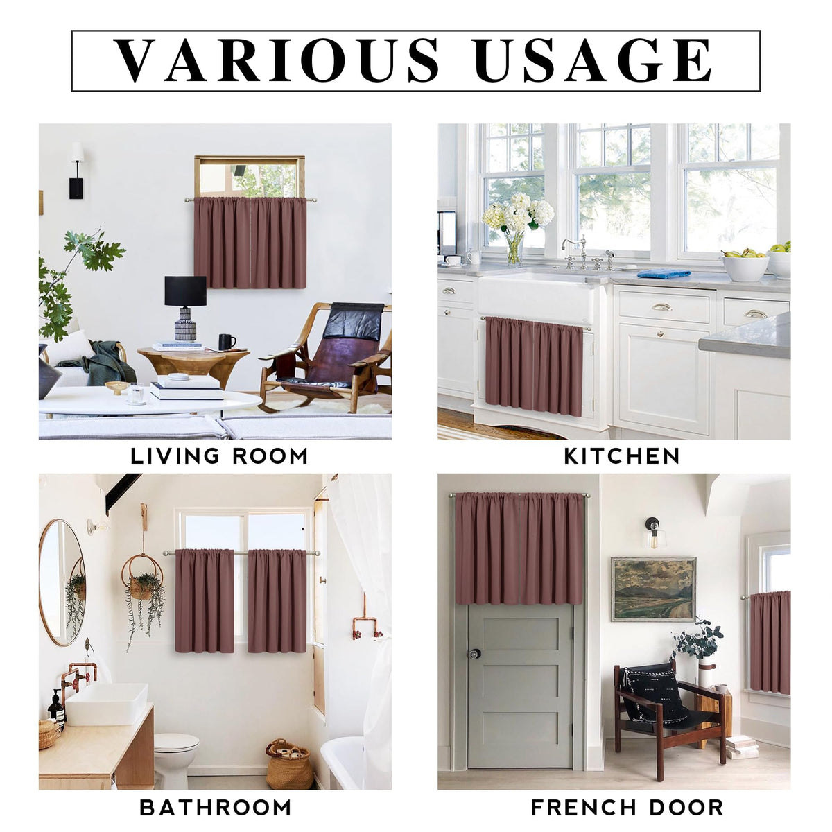 Short Blackout Privacy Curtains 30 inch Long for Bathroom Window (2 Count)