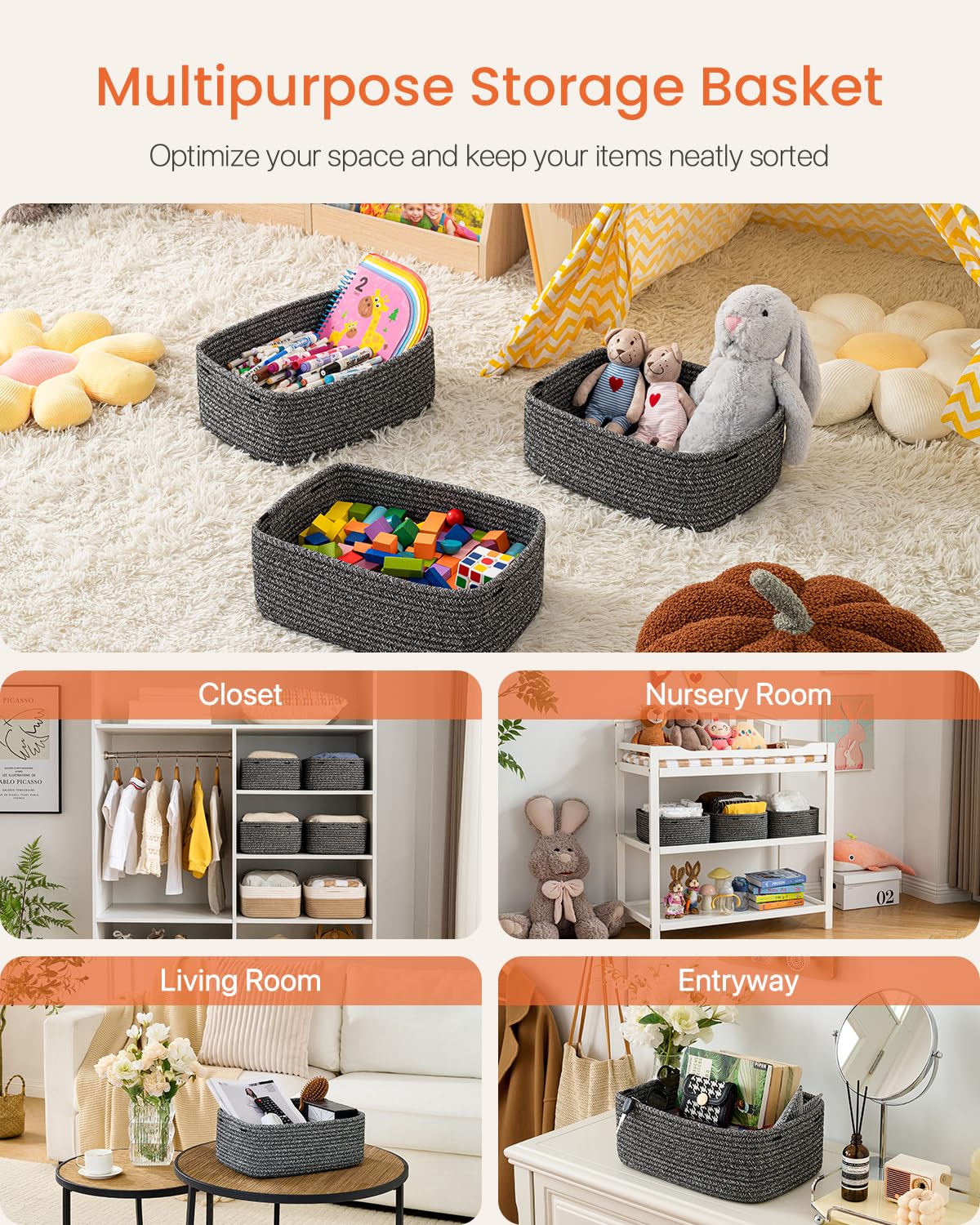 Small Woven Storage Basket for Organizing (3 Count)