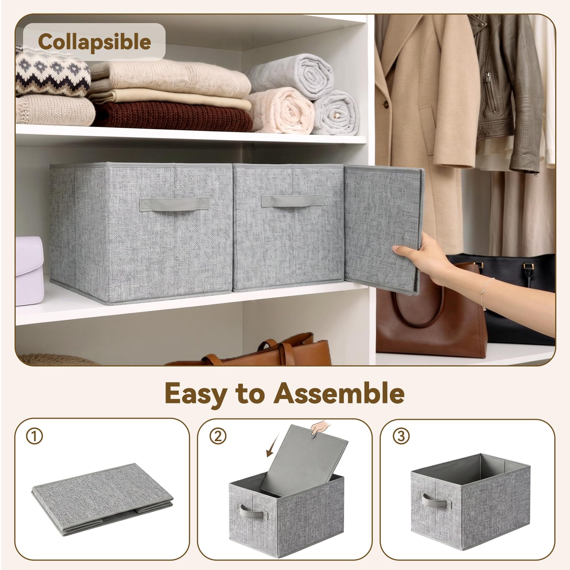 Closet Storage Bins with Handles (3 Count)