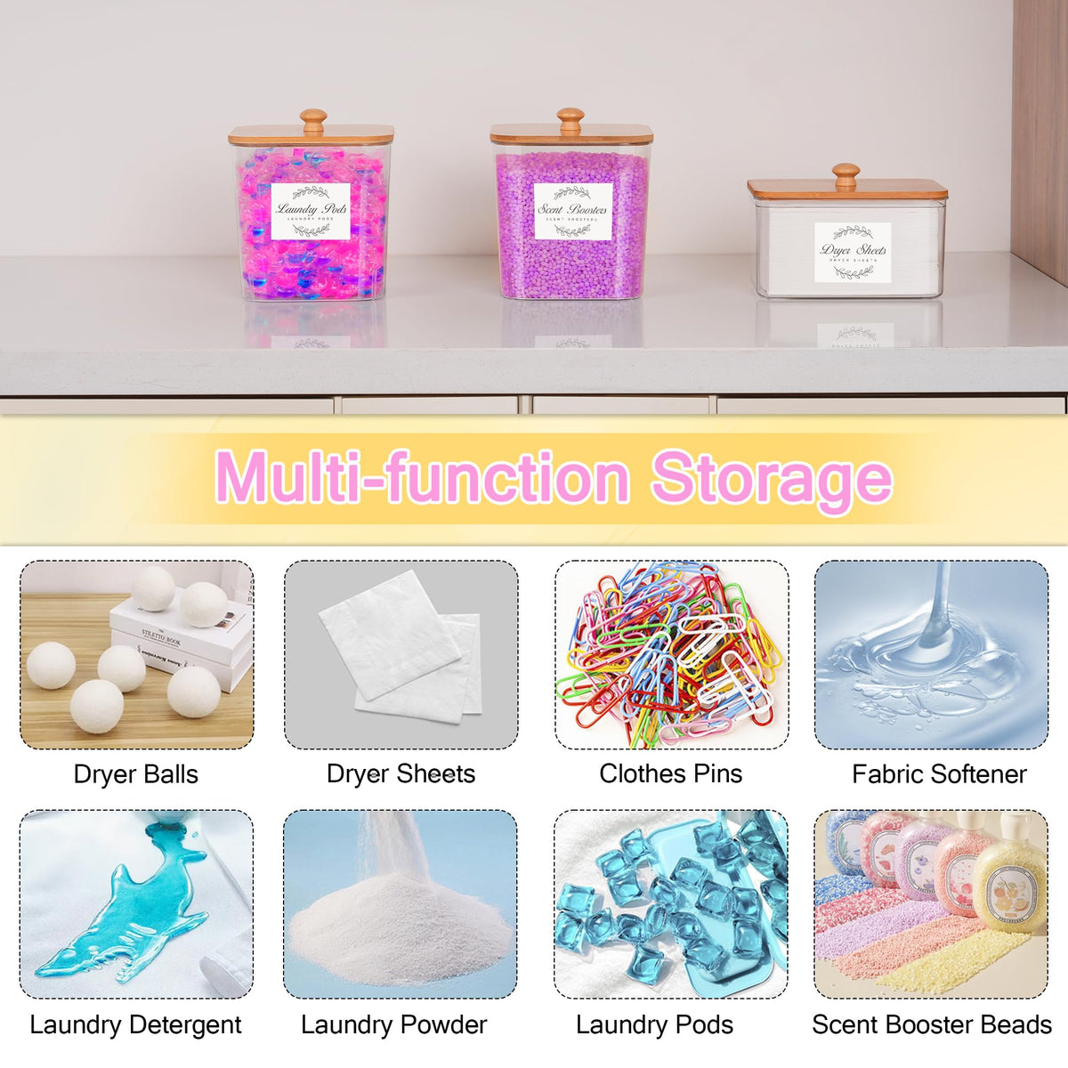 3 Pack Laundry Pods Container & Dryer Sheet Holder Set