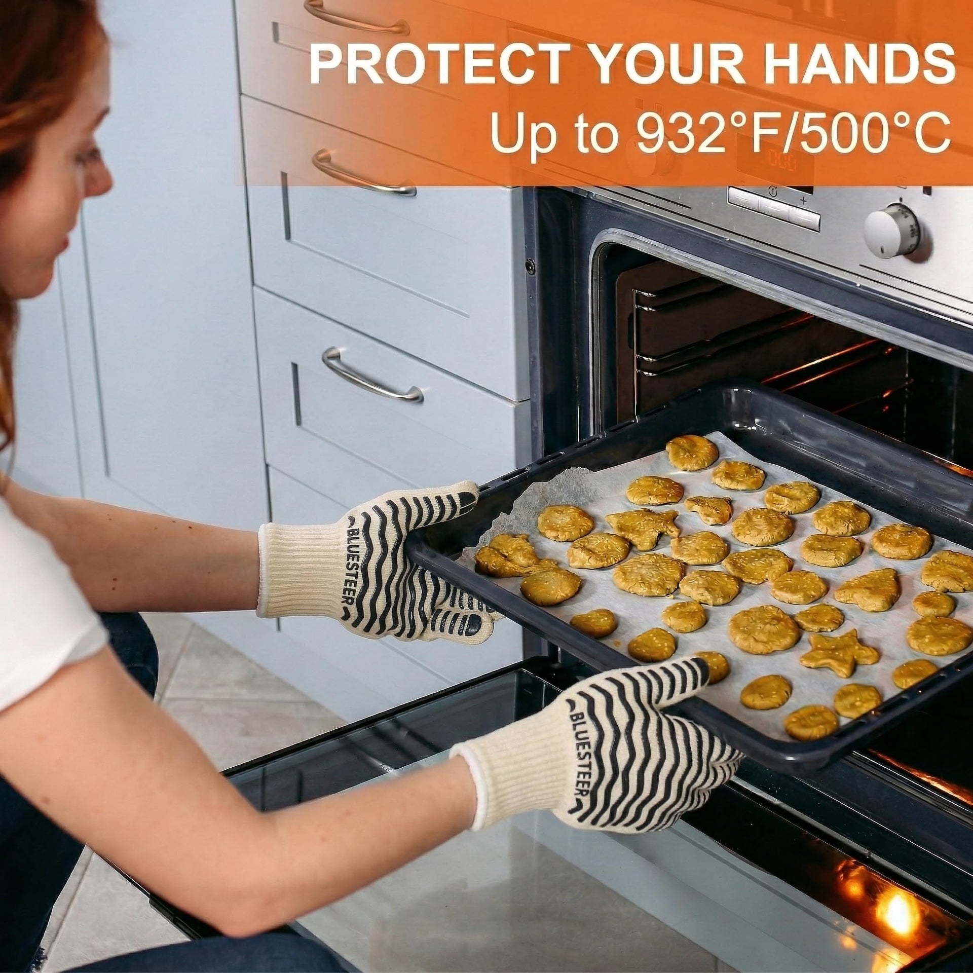 Oven Gloves 932°F Heat Resistant Oven Mitts with Fingers (9.6 Ounce)