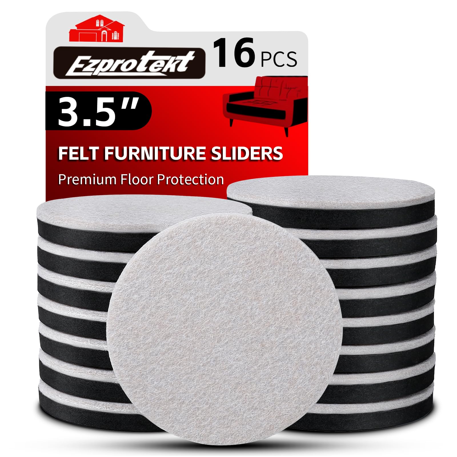 3.5" Felt Furniture Movers Sliders for Hardwood & Vinyl Floors (16 Count)