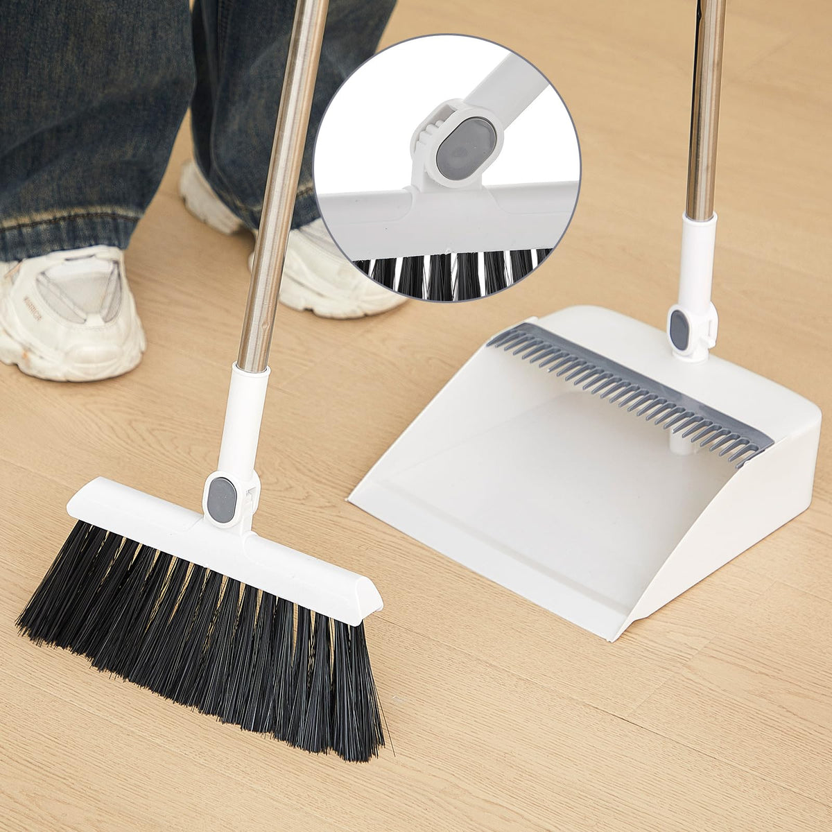 4 Set 8 Pcs Broom and Dustpan Set 47 Inch Long Handle Brooms for Sweeping Indoor Household Dustpans for Indoor Outdoor Kitchen Floor