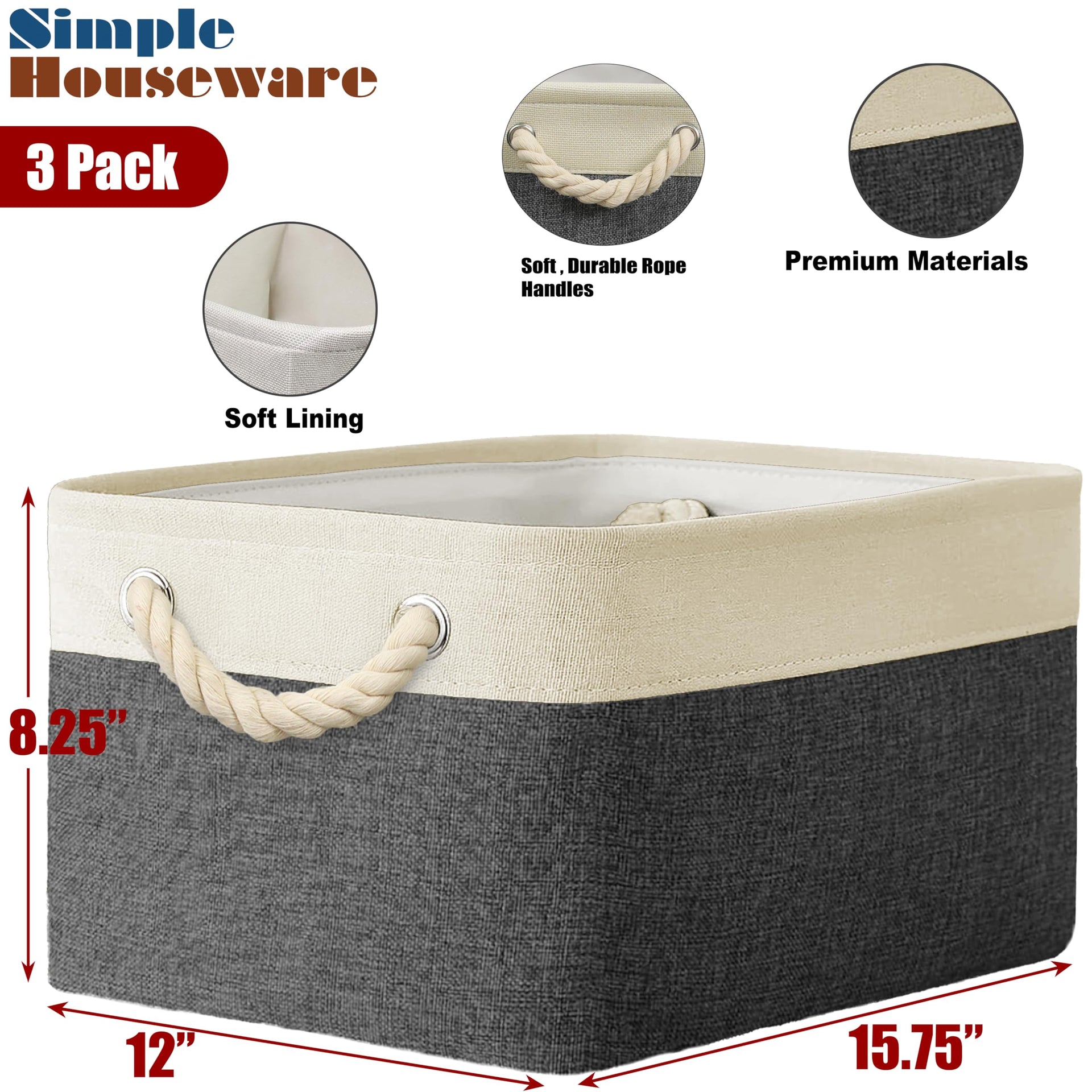 15.7" x 12" Wide & Low Fabric Storage Bin (3 Count)