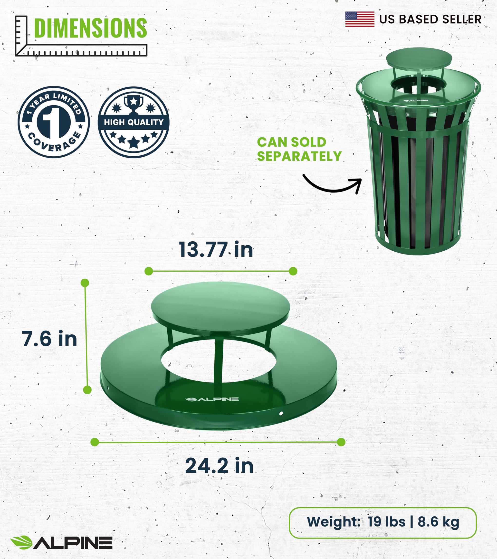 Industries Outdoor Metal Waste Receptacle Rain Bonnet Lid