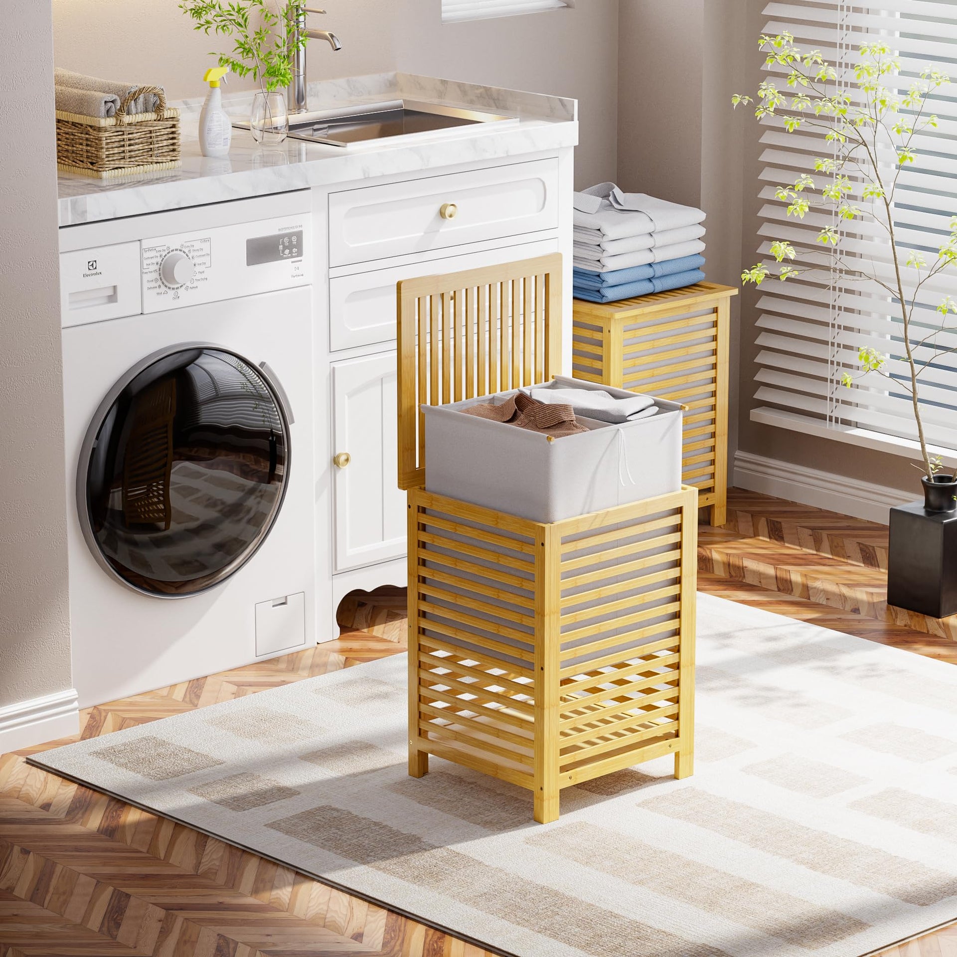 Double Laundry Hamper with Lid