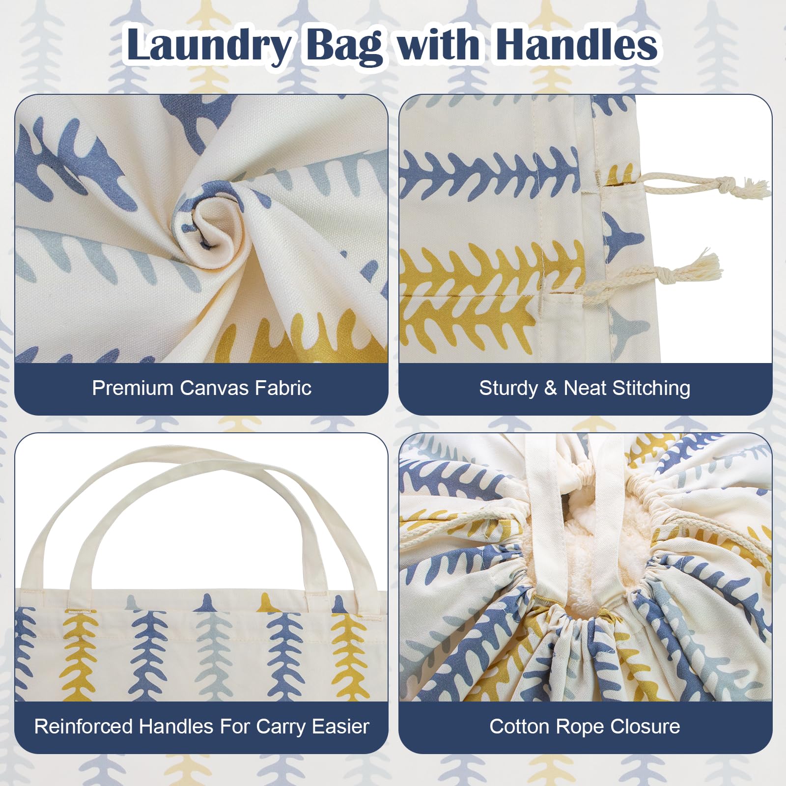 Thick Canvas Laundry Bag with Handles & Drawstring 30"Wx35"H