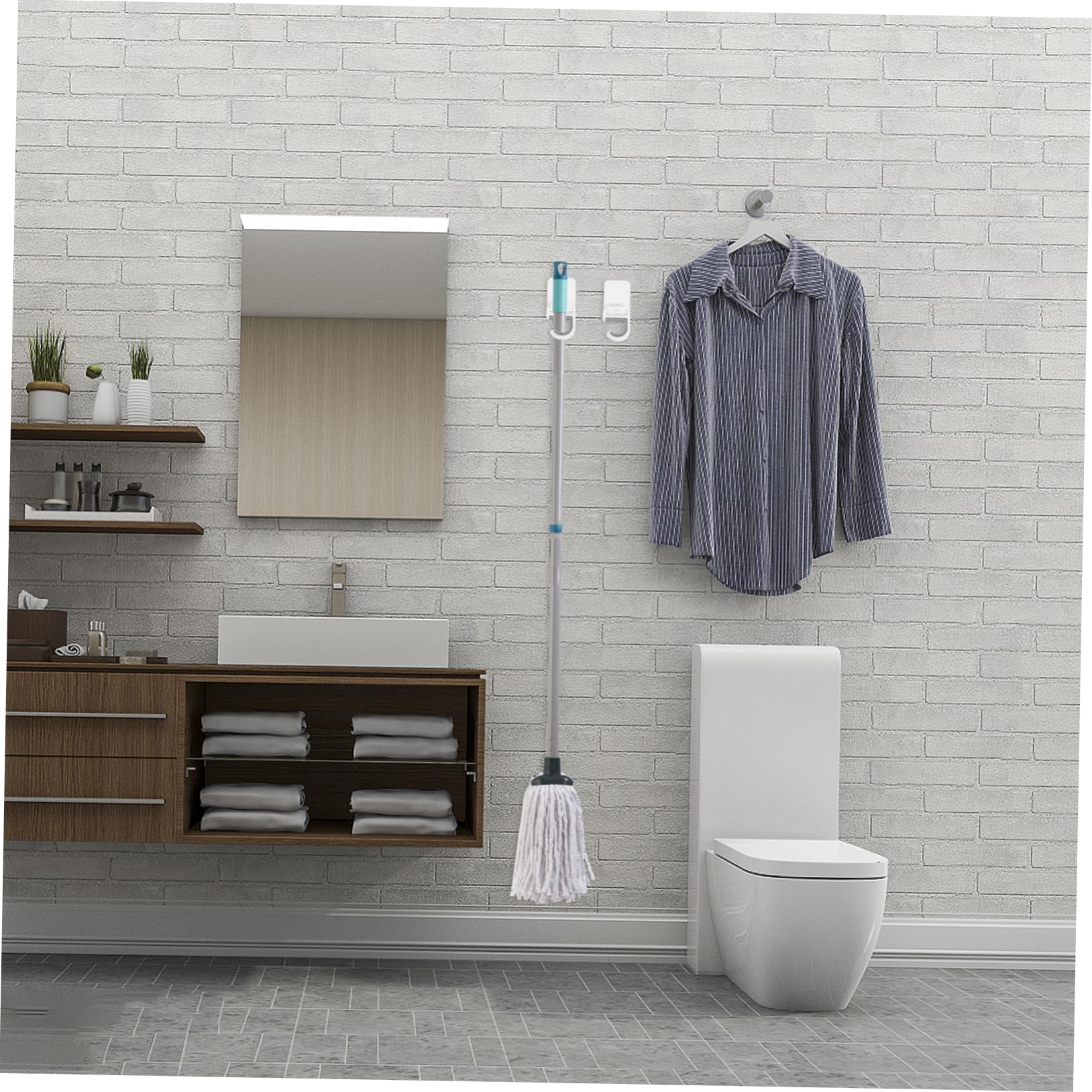 3pcs Mop Hanger Broom Organizer Wall Mounted Mop Holder Hooks Strong Heavy Duty Hangers
