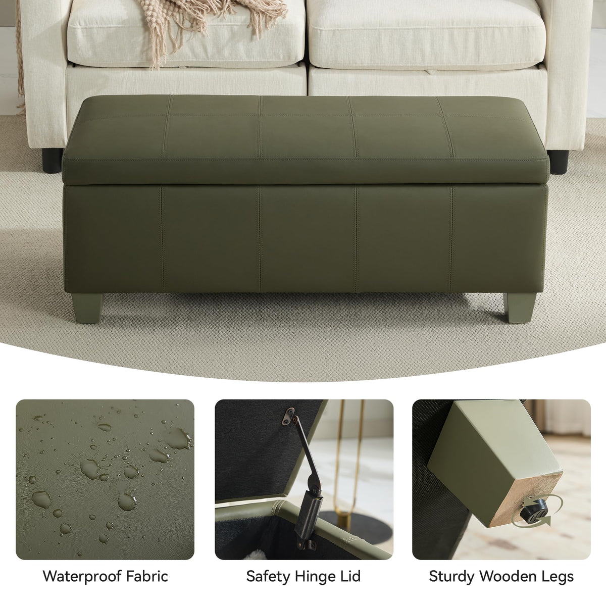 41" Faux Leather Storage Ottoman