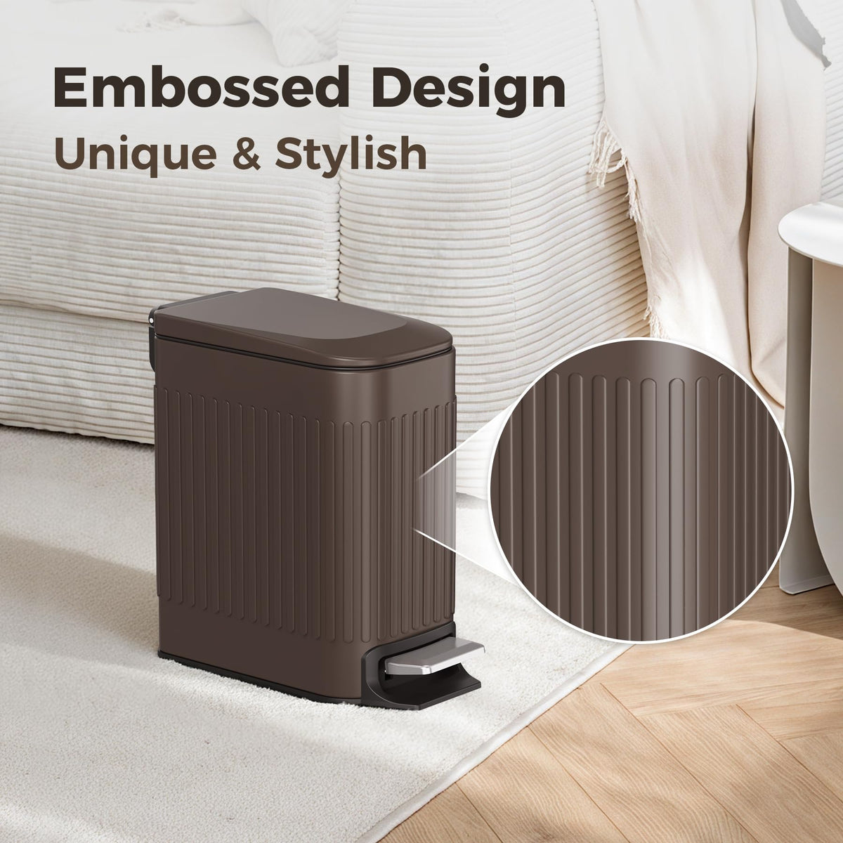 Slim Bathroom Trash Can with Lid Soft Close & Pedal