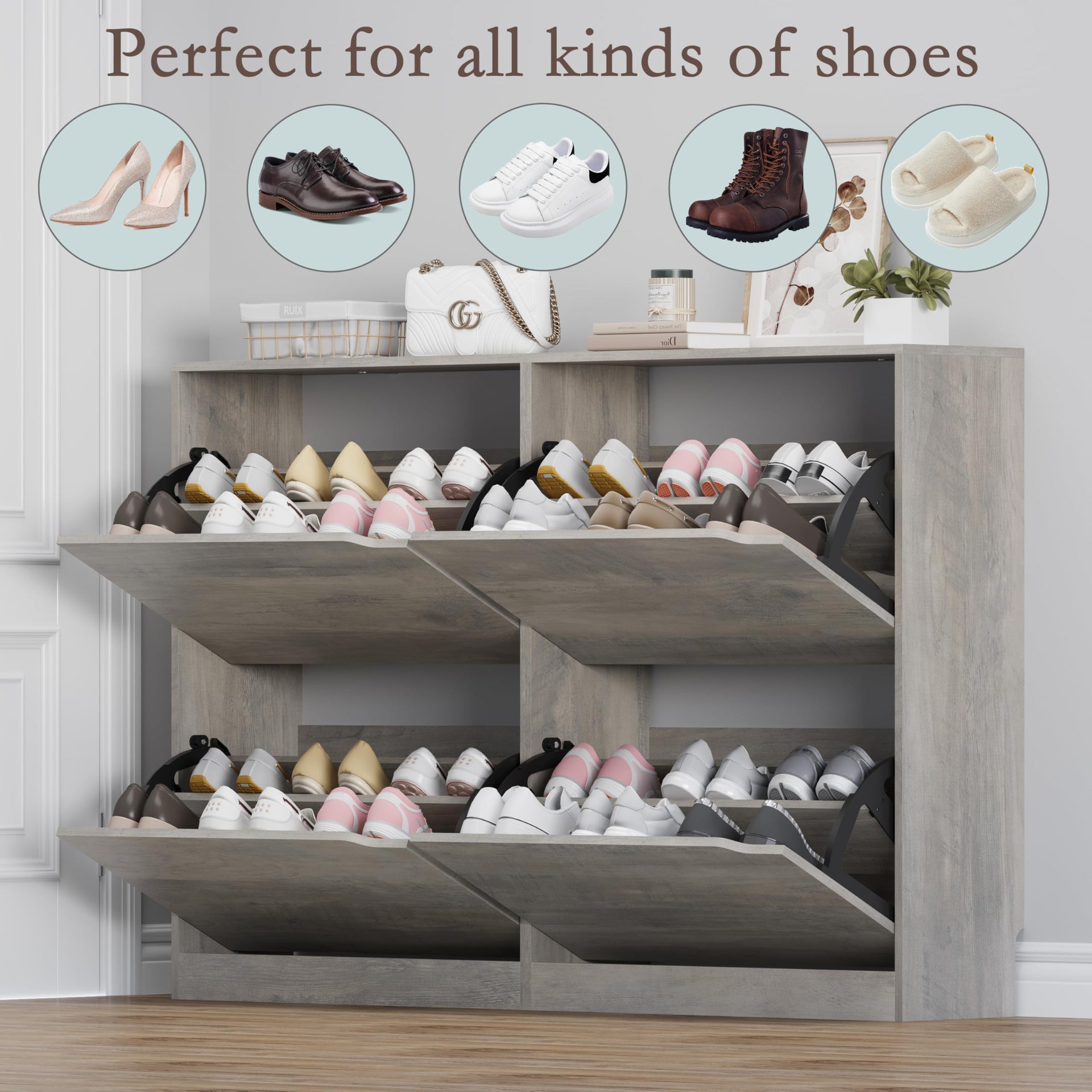 Shoe Cabinet with 4 Flip Drawers