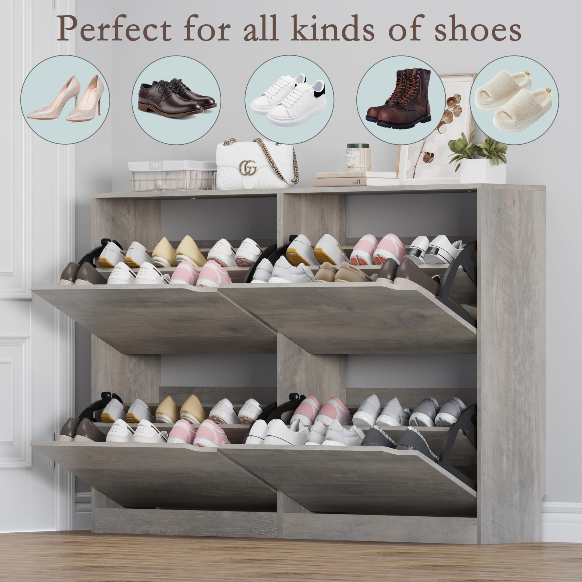 Shoe Cabinet with 4 Flip Drawers