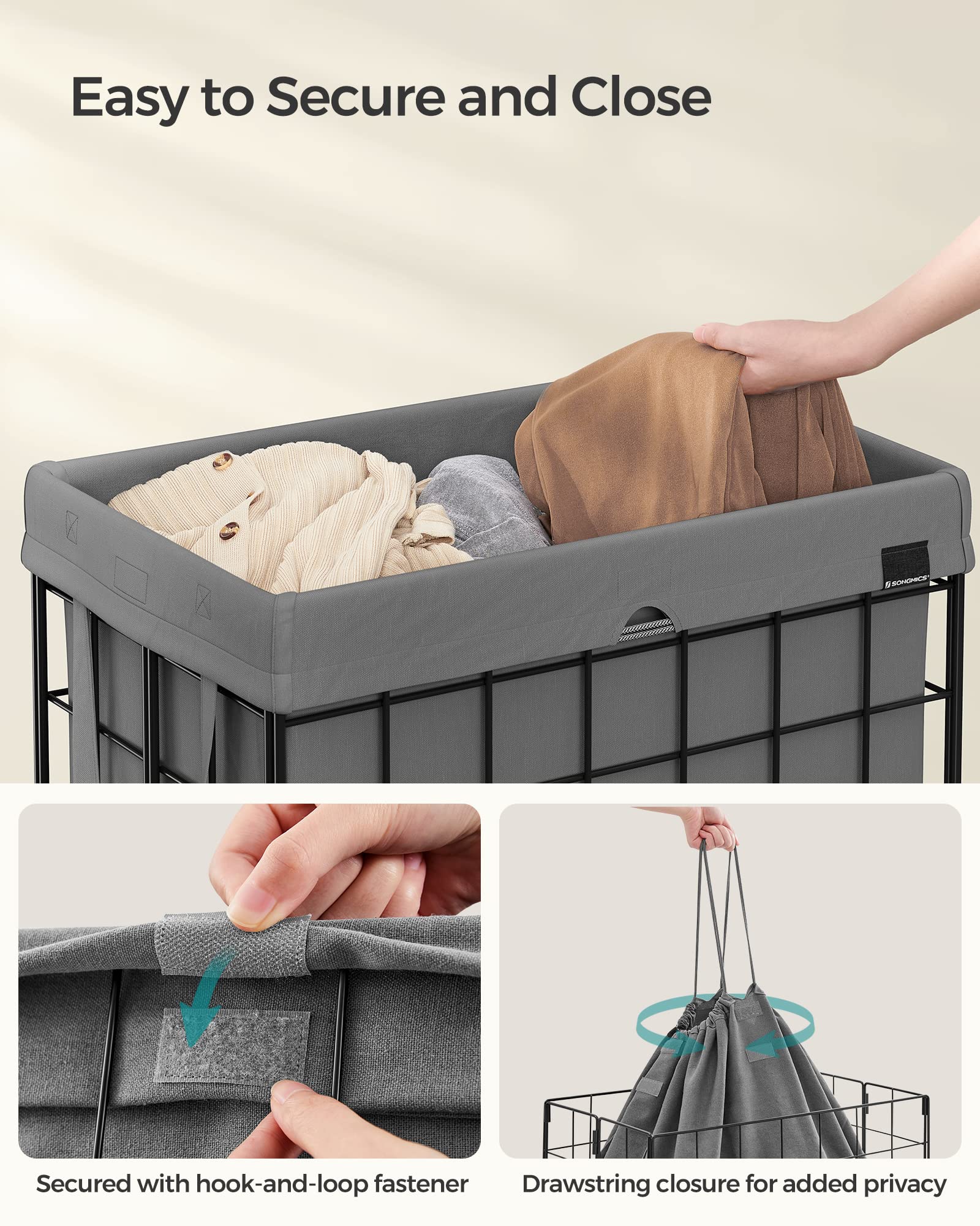 29 Gal. (110L) Laundry Basket, Laundry Hamper, Collapsible Clothes Hamper, Removable and Washable Liner, Metal Wire Frame, for Bedroom Bathroom, Black and Gray ULCB111G01 - ModHome Supplies