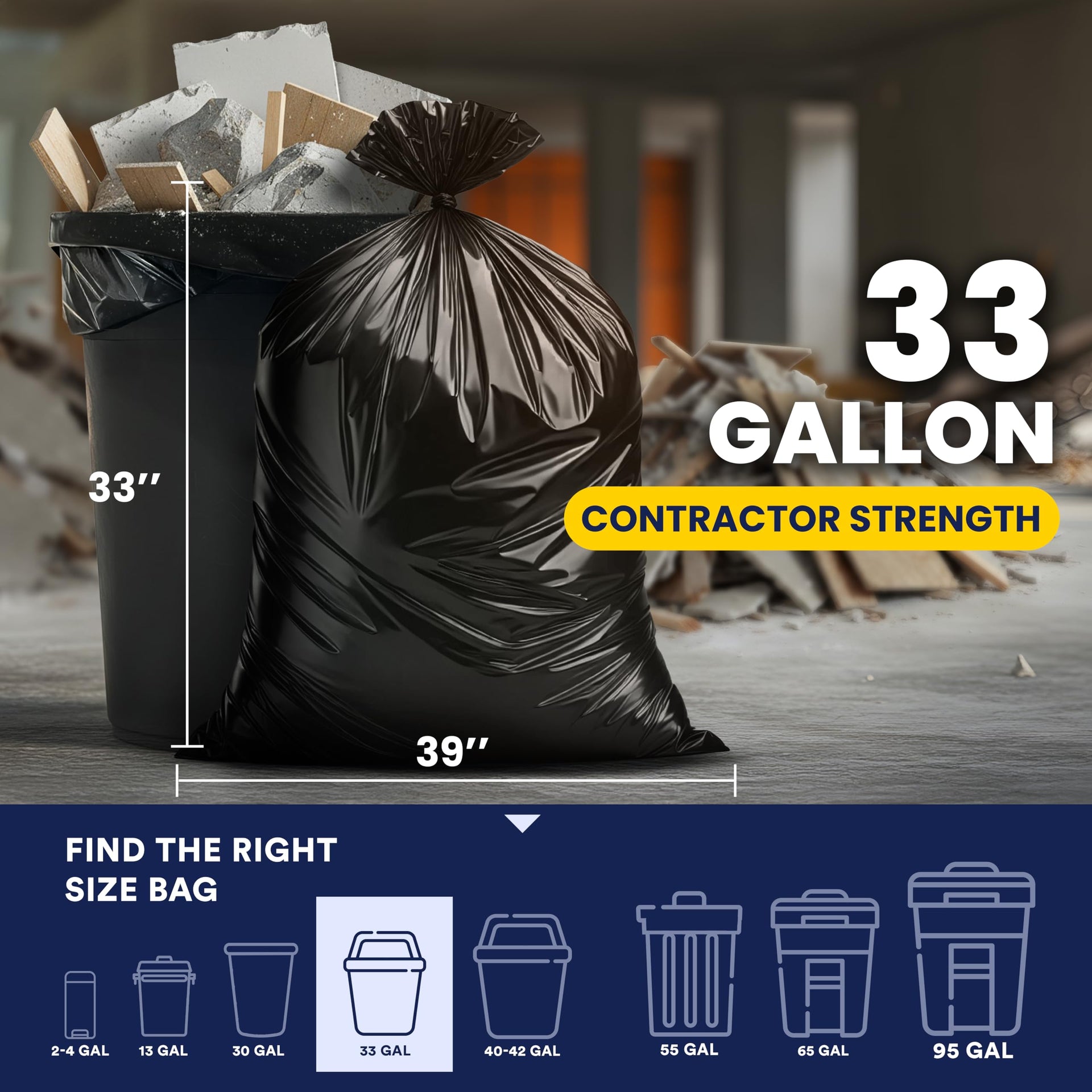 Contractor Trash Bags 33 Gallon (50 Count)