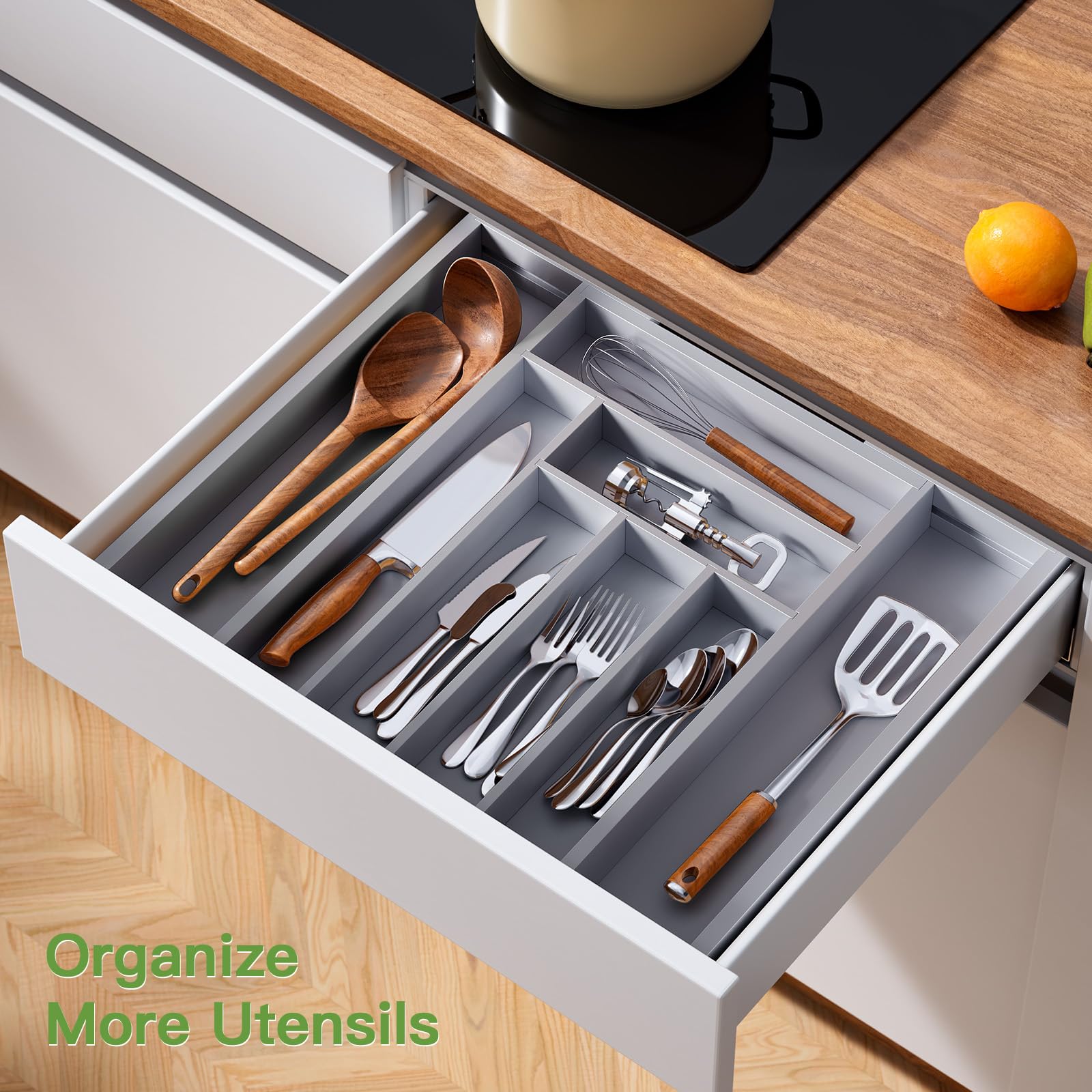 Bamboo Expandable Drawer Organizer for Utensils Holder