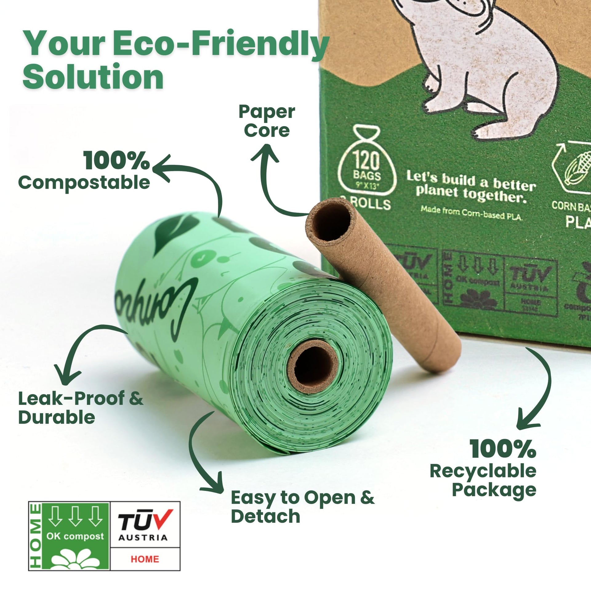 100% Certified Home Compostable Dog Poop Bags (240 Count)