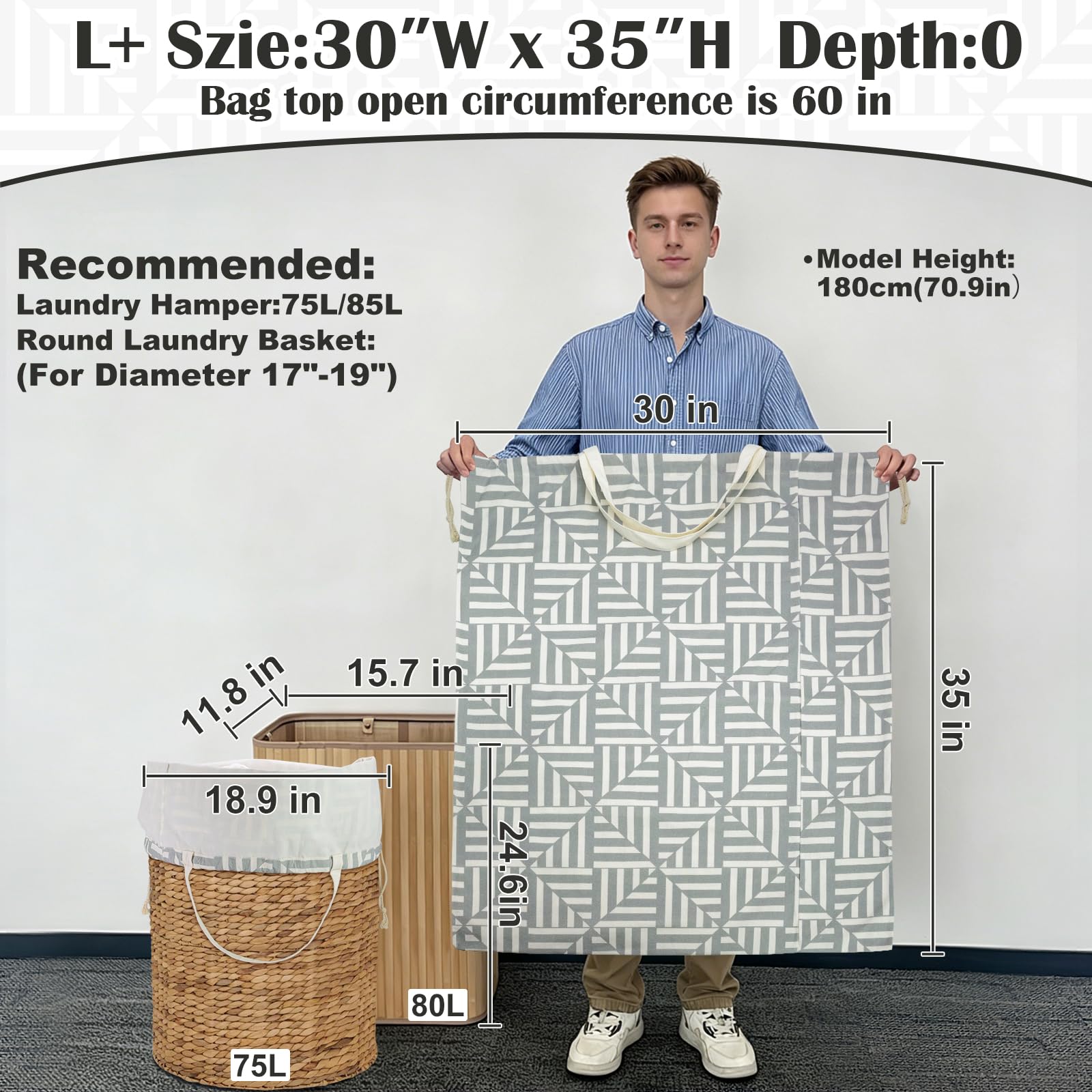 Canvas Laundry Bag with Handles & Drawstring 30"Wx35"H
