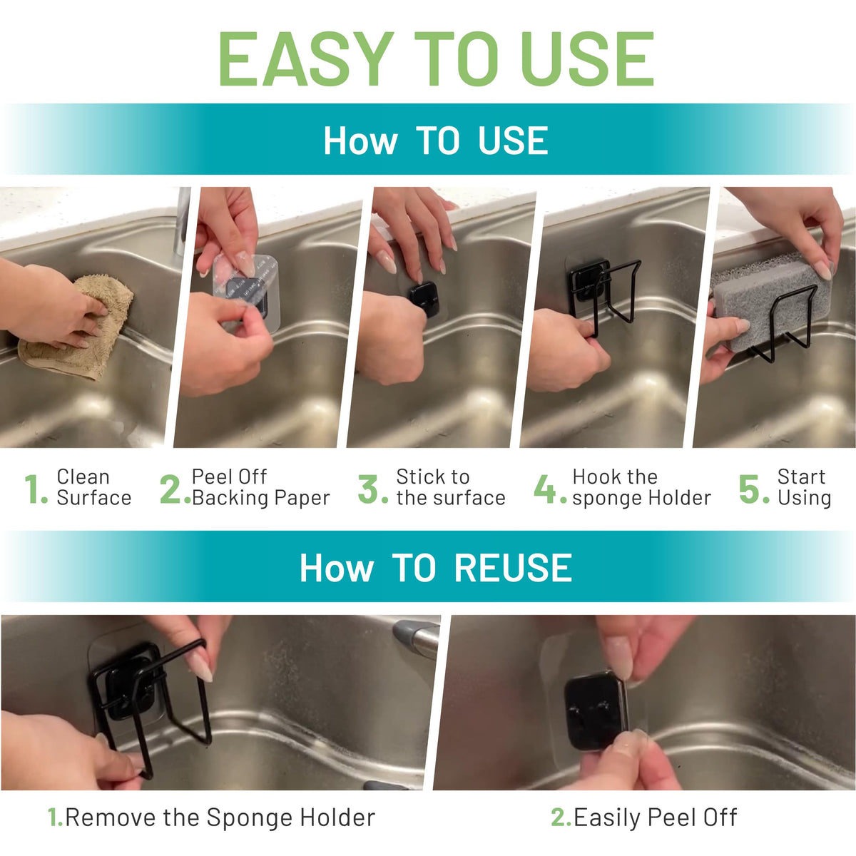 Hook LAB Reusable Sponge Holder for Kitchen Sink & Bathroom Organizer