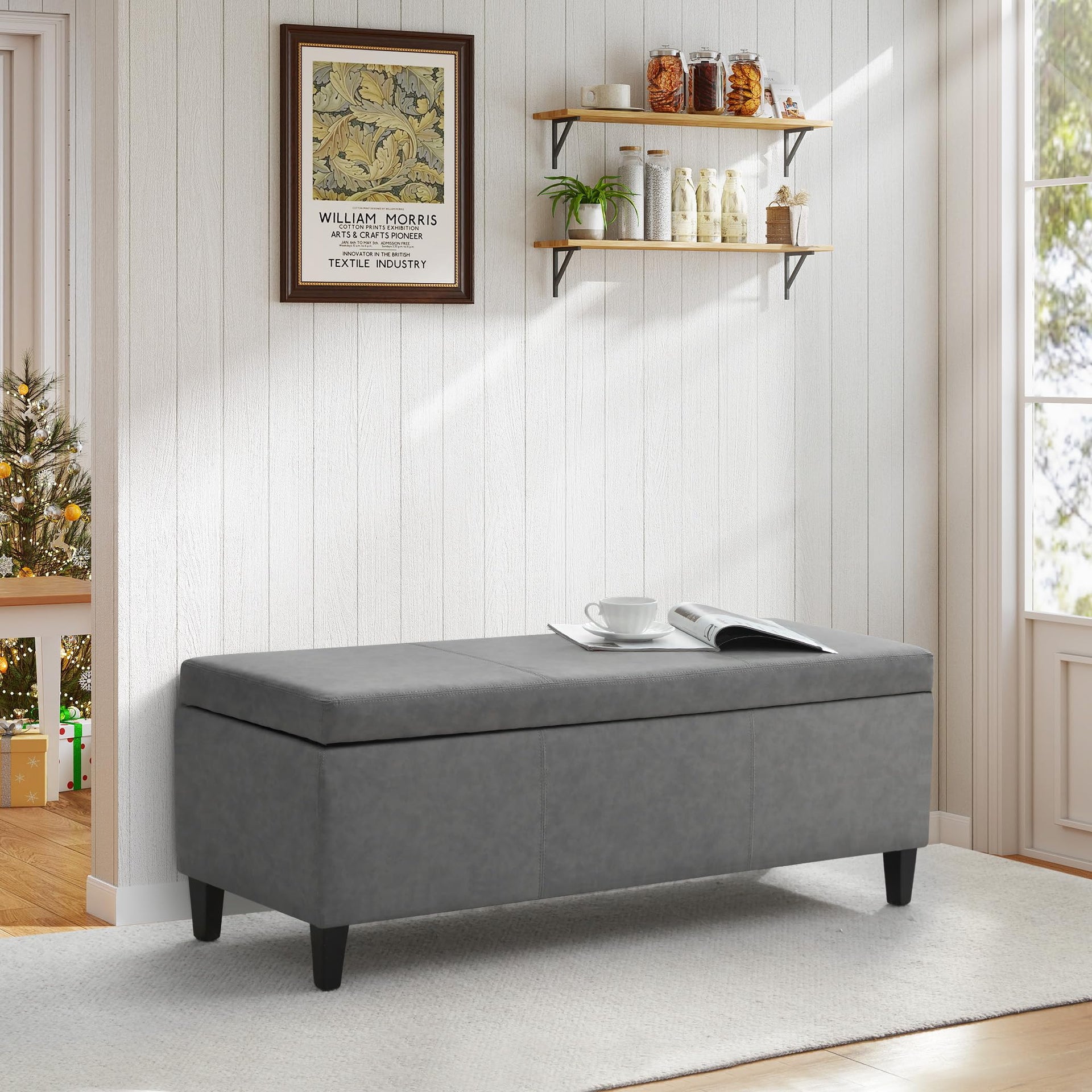 Storage Ottoman Bench 50.3" Faux Leather Upholstered End of Bed Bench