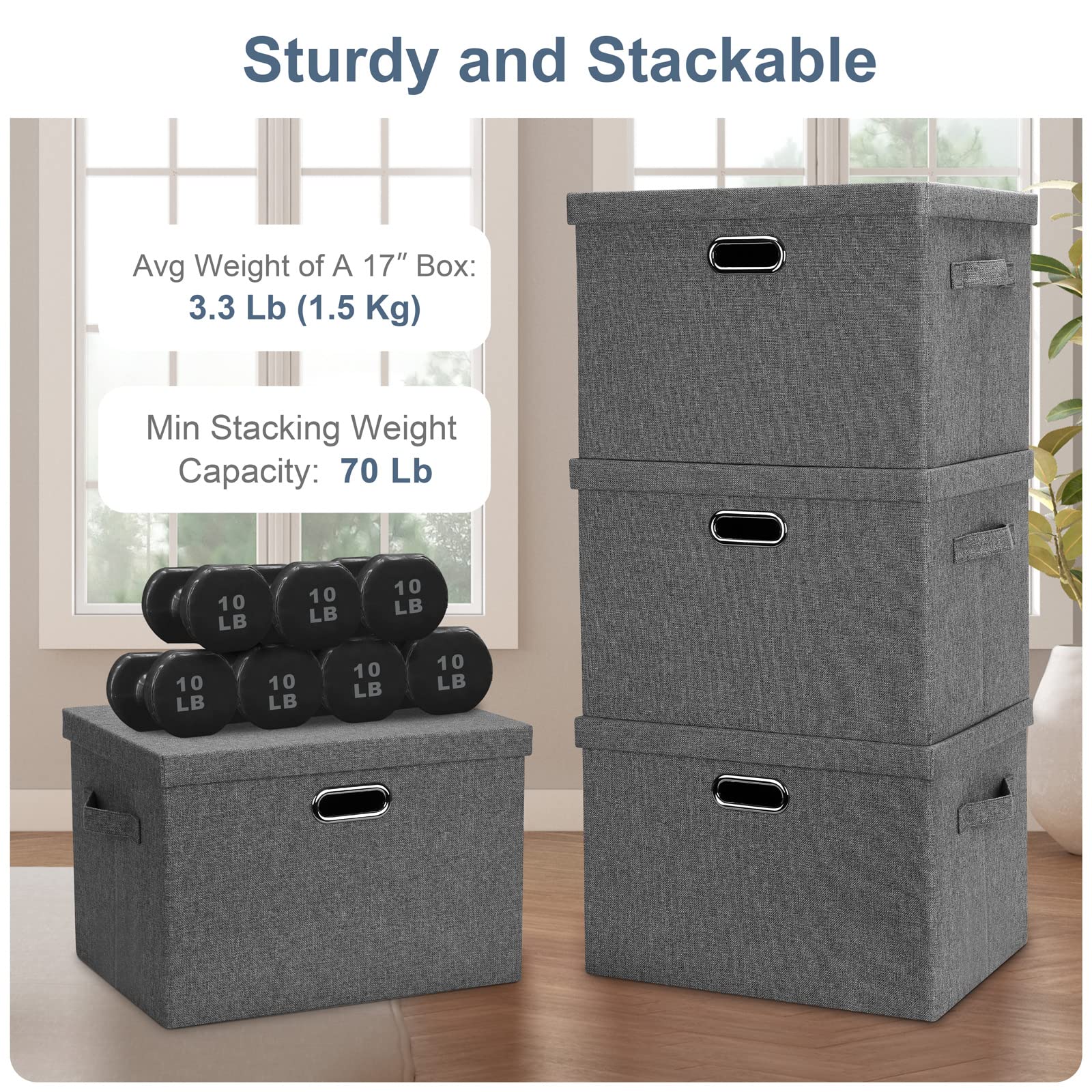 Large 17" 36 Quart Collapsible Stackable Storage Bins with Lids (3 Count)