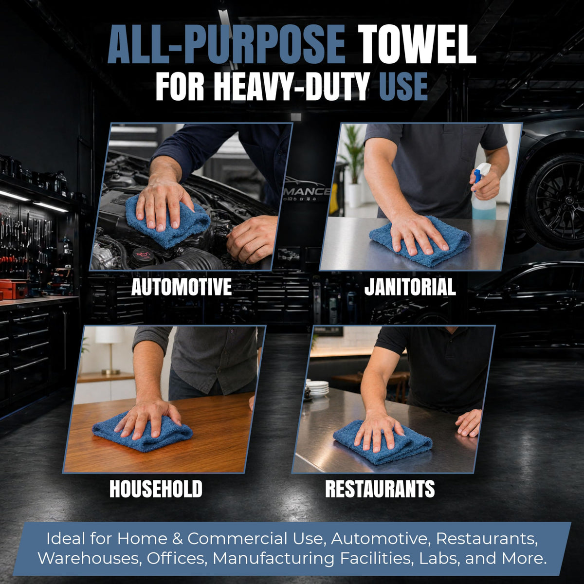 Premium Blue Shop Towels Bulk (100 Count) - ModHome Supplies