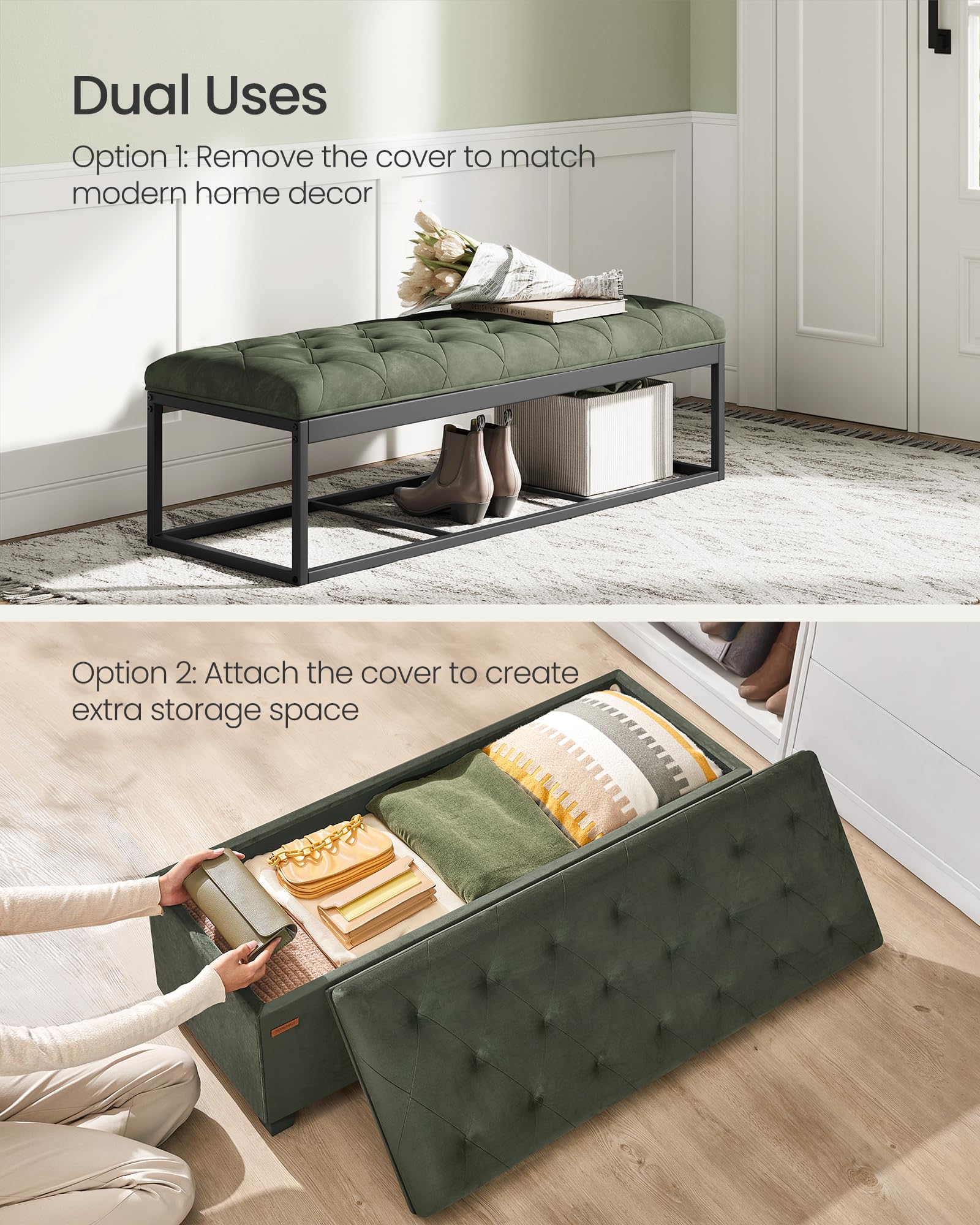 Velvet Storage Ottoman Bench