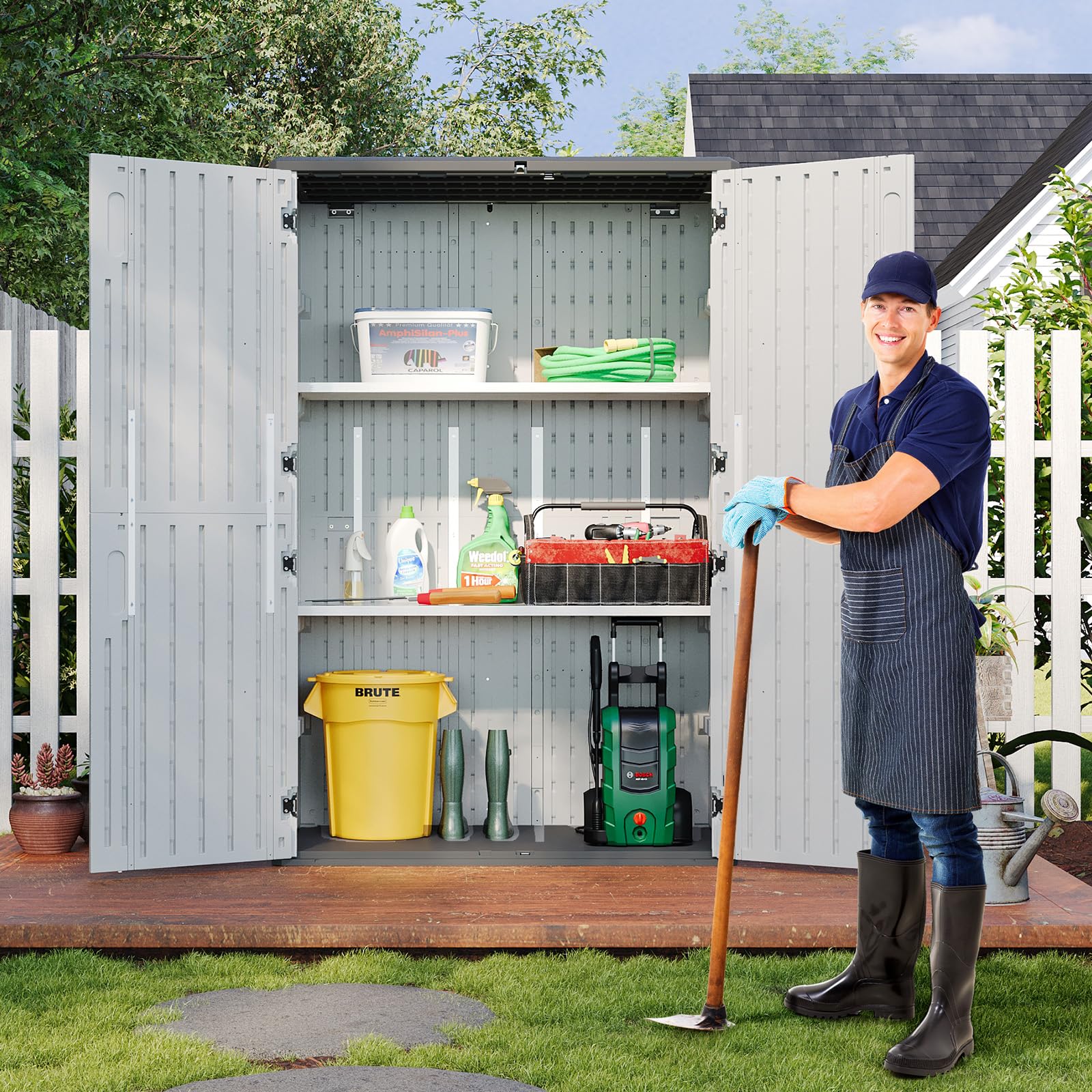 64 Cu.Ft Resin Outdoor Storage Shed with 2 Shelves & Floor