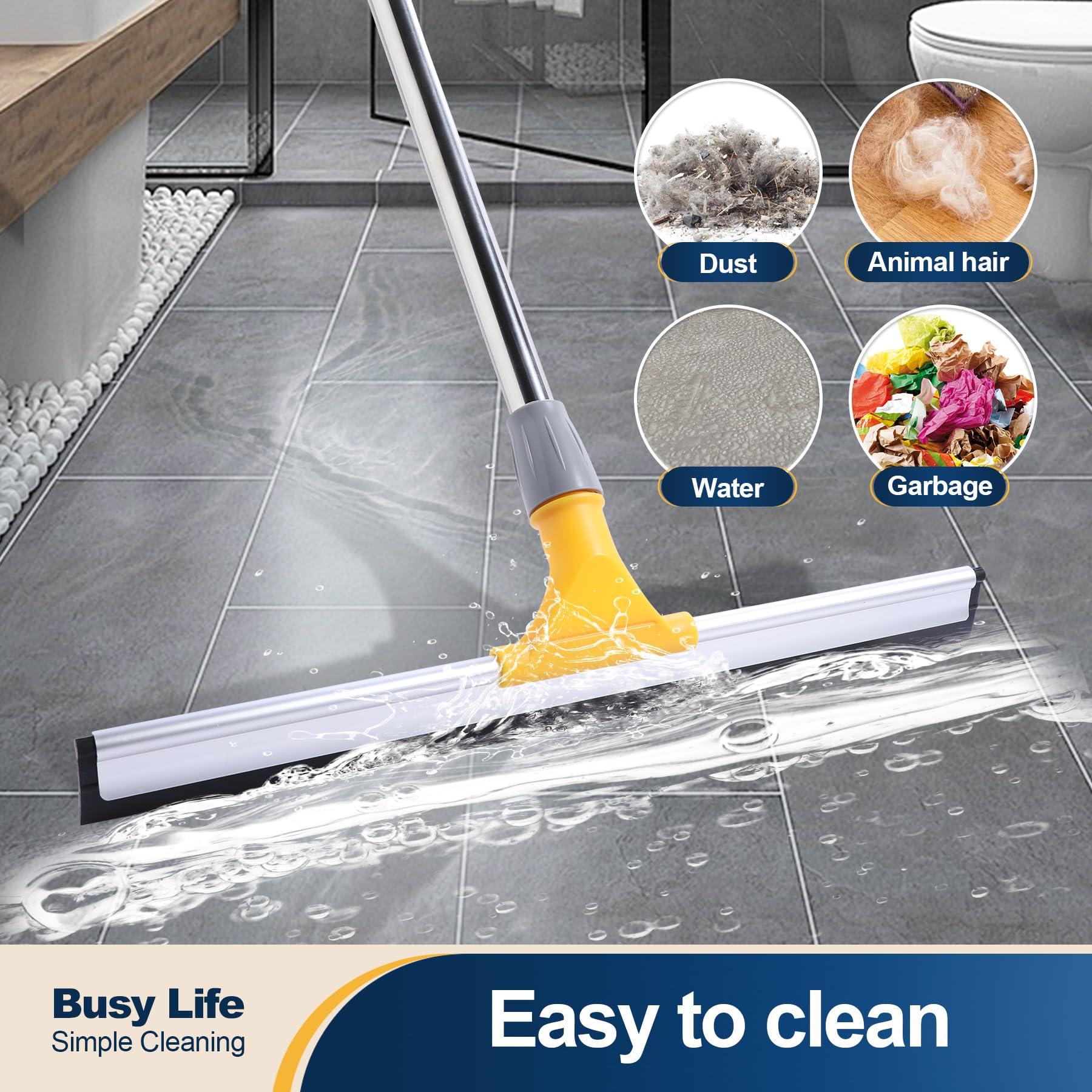 Rubber Floor Squeegee 17.7" TPR Blade Scrubber Broom 61.8inch Pole
