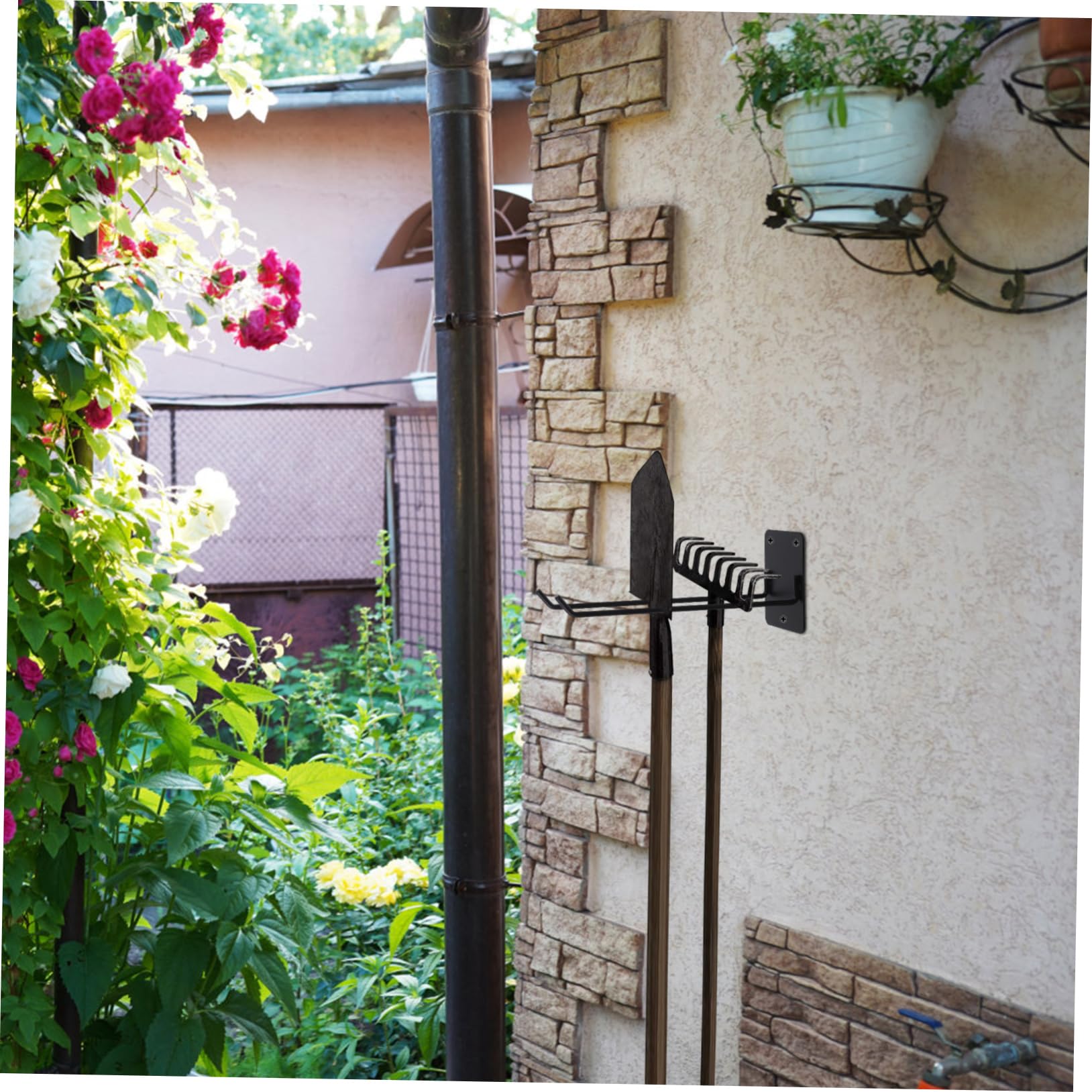 Wall Mount Broom Holder Garden Tool Organizer for Rakes Mops Hoses More Stylish Storage Rack with Screw for Indoor Outdoor Use