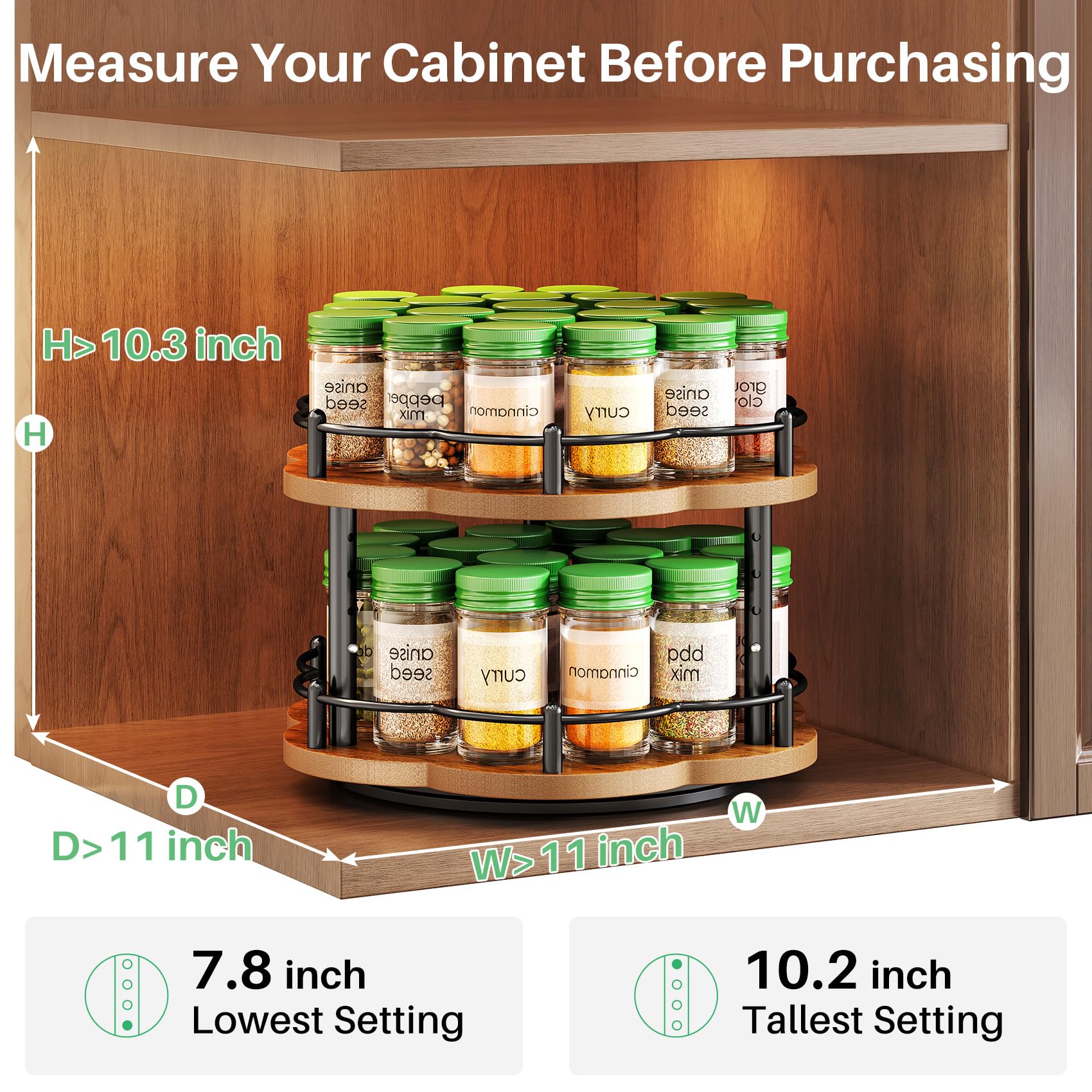 2 Tier Lazy Susan Spice Rack Organizer for Cabinet