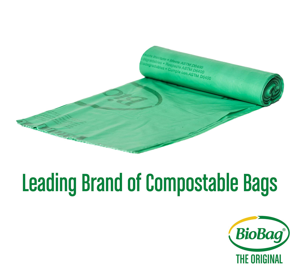 USA) The Original Compostable Bag, 64 Gallon, 60 Count, 100% Certified Compostable Trash Bag Liners for Food Waste, Extra Strong and Durable, Trash Bag