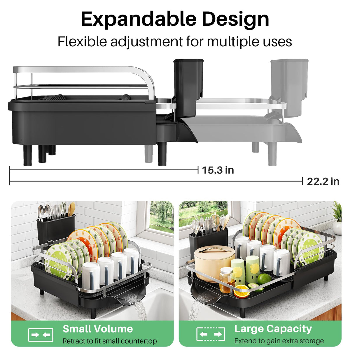 Expandable Dish Drying Rack for Small Kitchen Counter