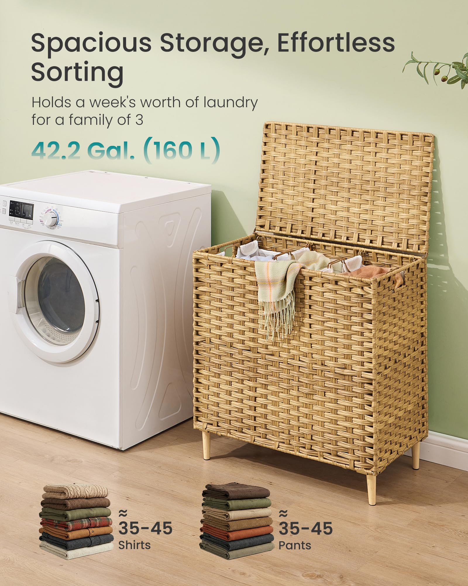 3 Section Laundry Hamper with Lid