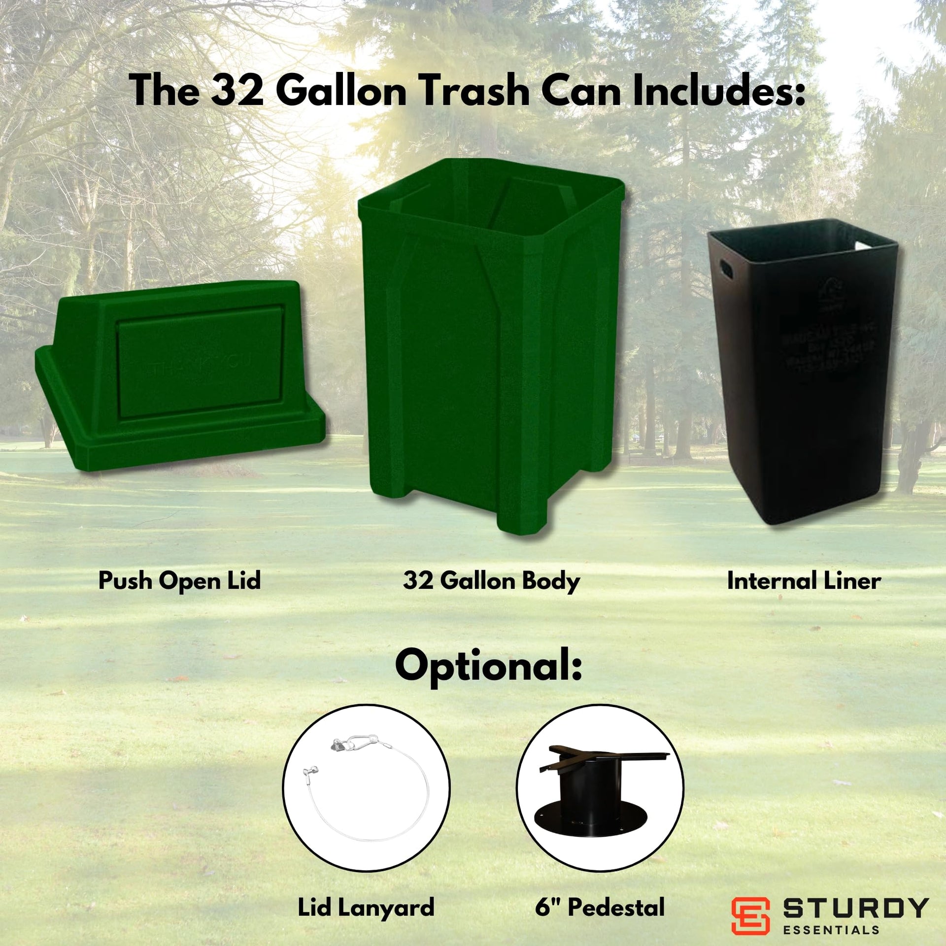 Campus Collection 32 Gallon Commercial Trash Can with Lid