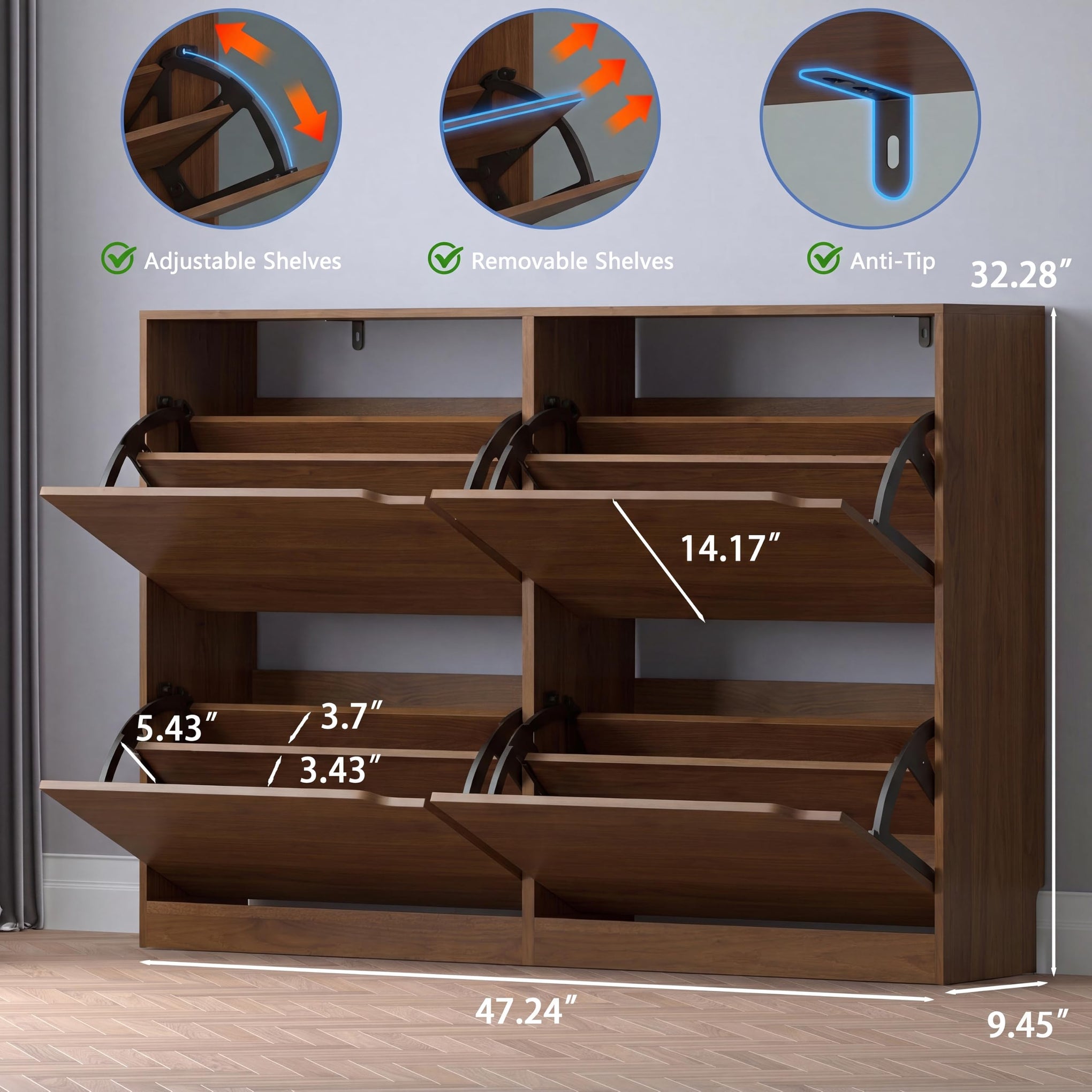 Shoe Cabinet with 4 Flip Drawers