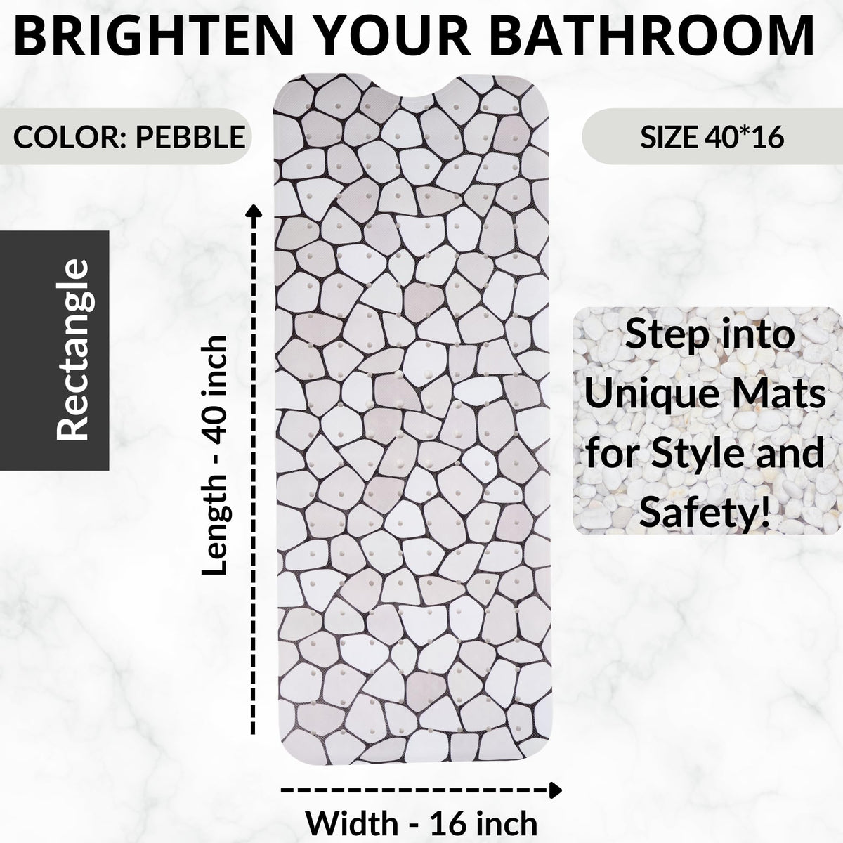 Non Slip Bath & Shower Mat 40x16 Extra Long