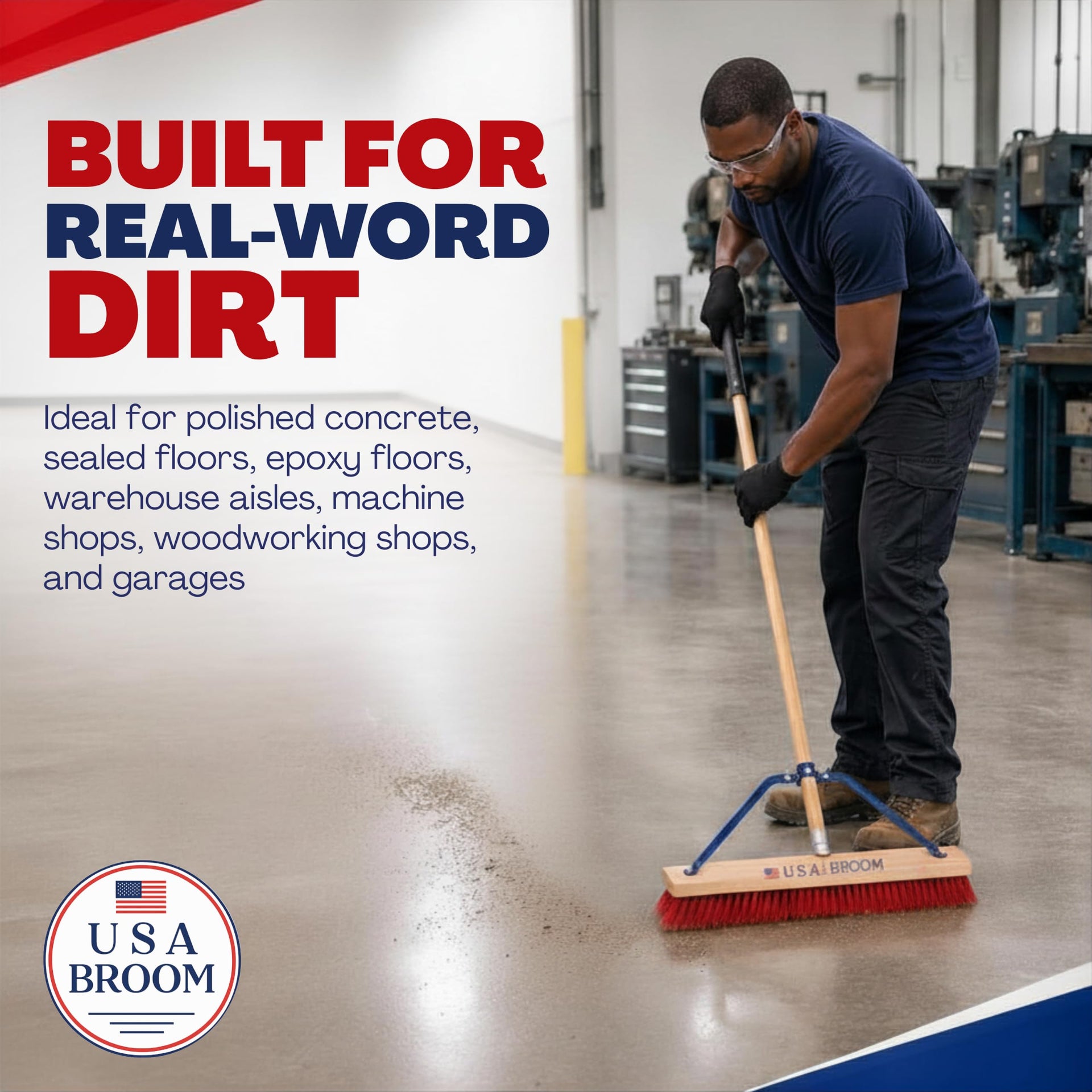 4-Pack - 24" Soft Sweep Indoor Push Broom with 60" Handle. Ideal for Epoxy & Polished Floors. Durable American Made Steel Brackets-Stainless Steel Hardware. No Plastic. 100% USA Made (4 Count)