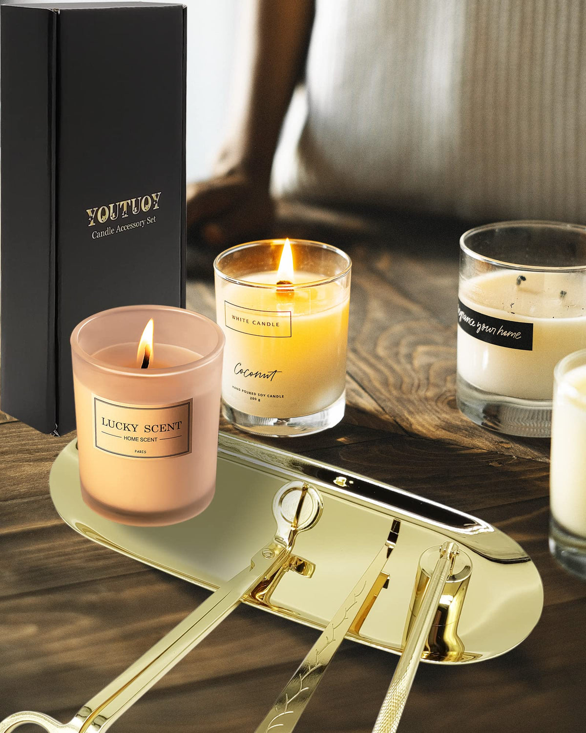 4 in1 Candle Accessory Set with Storage Tray Plate