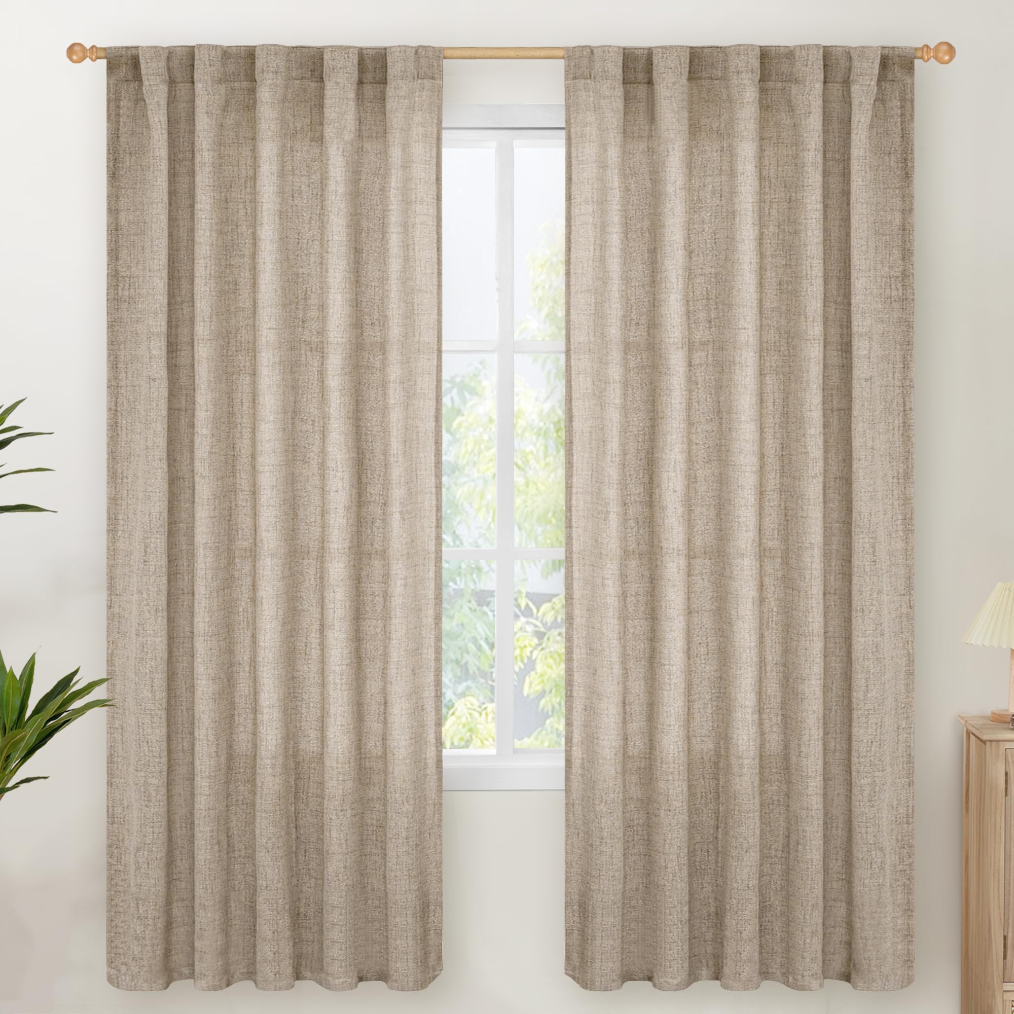 Oatmeal Burlap Linen Curtains 72 Inches Long for Living Room (2 Count)