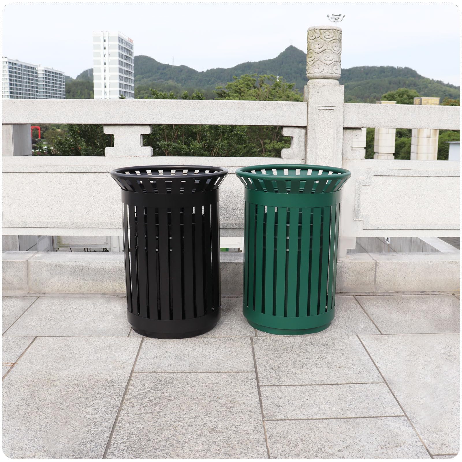 Outdoor Metal Slatted Trash Receptacle