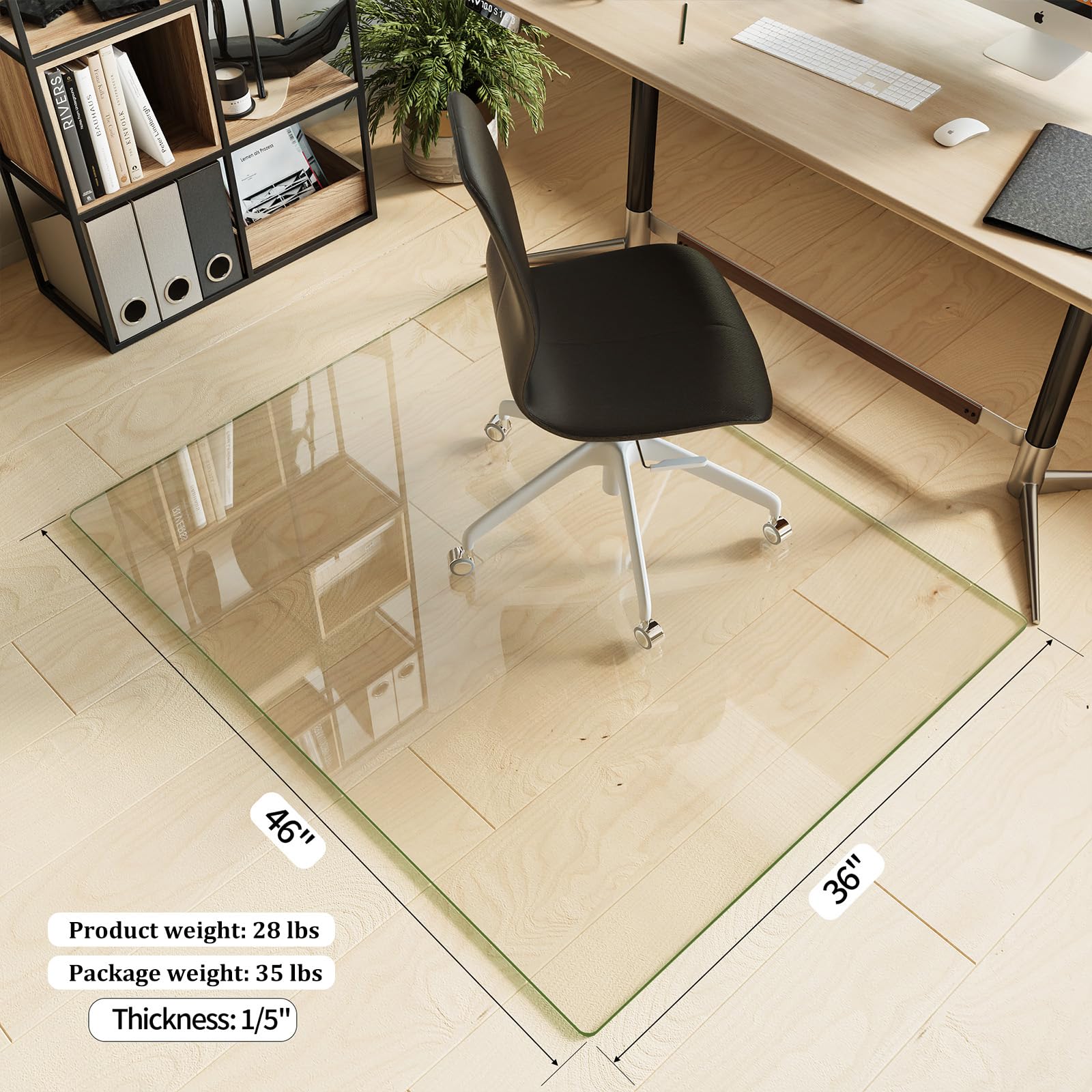 36" x 46" Office Chair Mat for Hardwood Floors & Carpets